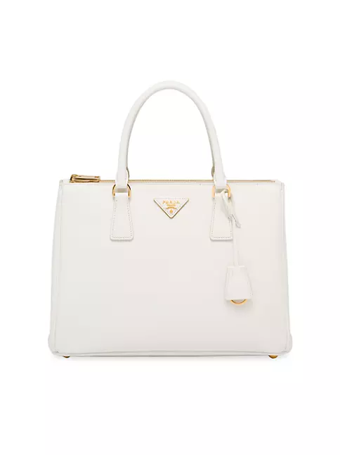 White Large Prada Galleria Saffiano Leather Bag