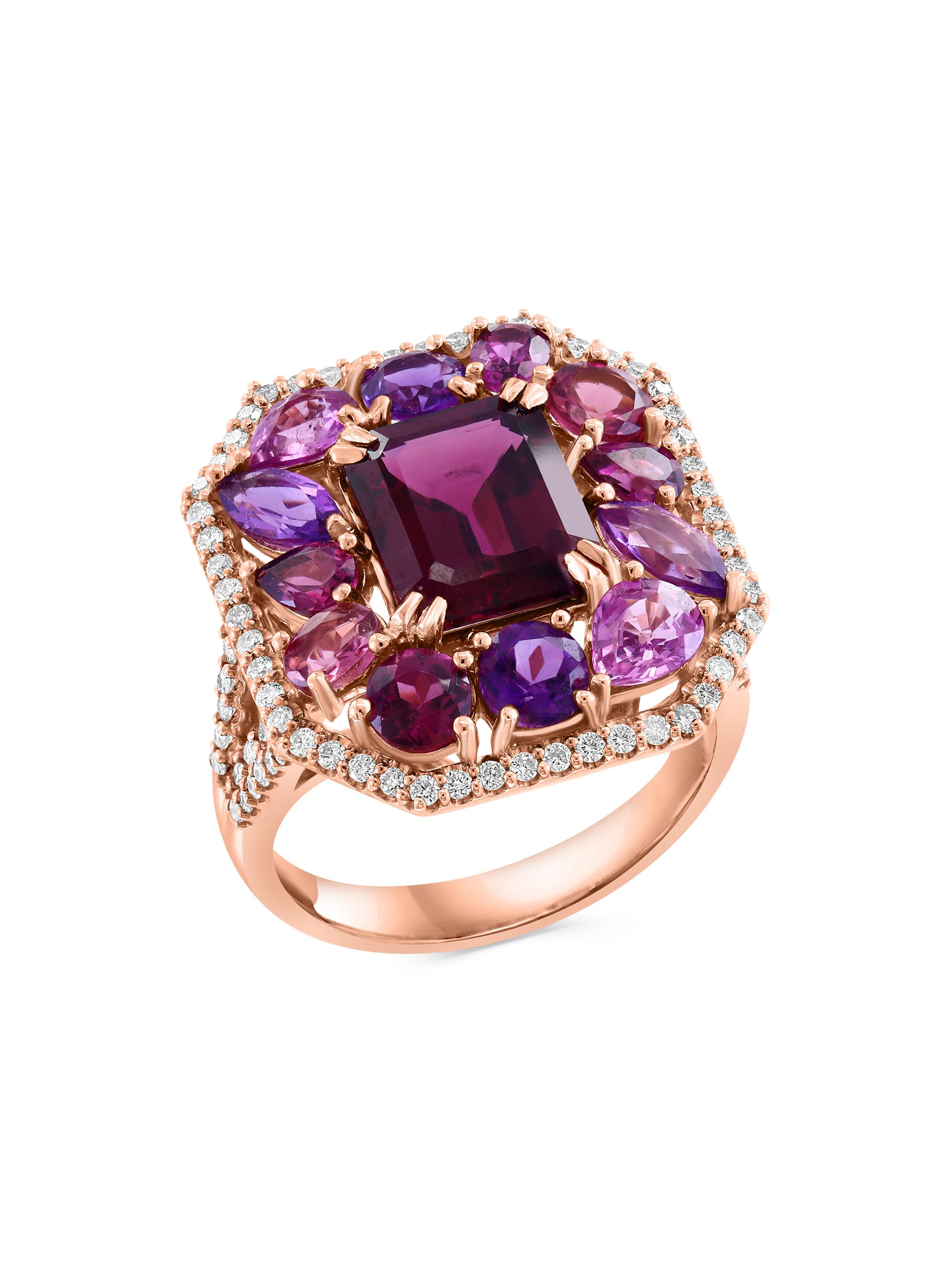 Saks Fifth Avenue Collection Women's 14K Rose Gold & Multi-Gemstone Halo Ring - Rose Gold