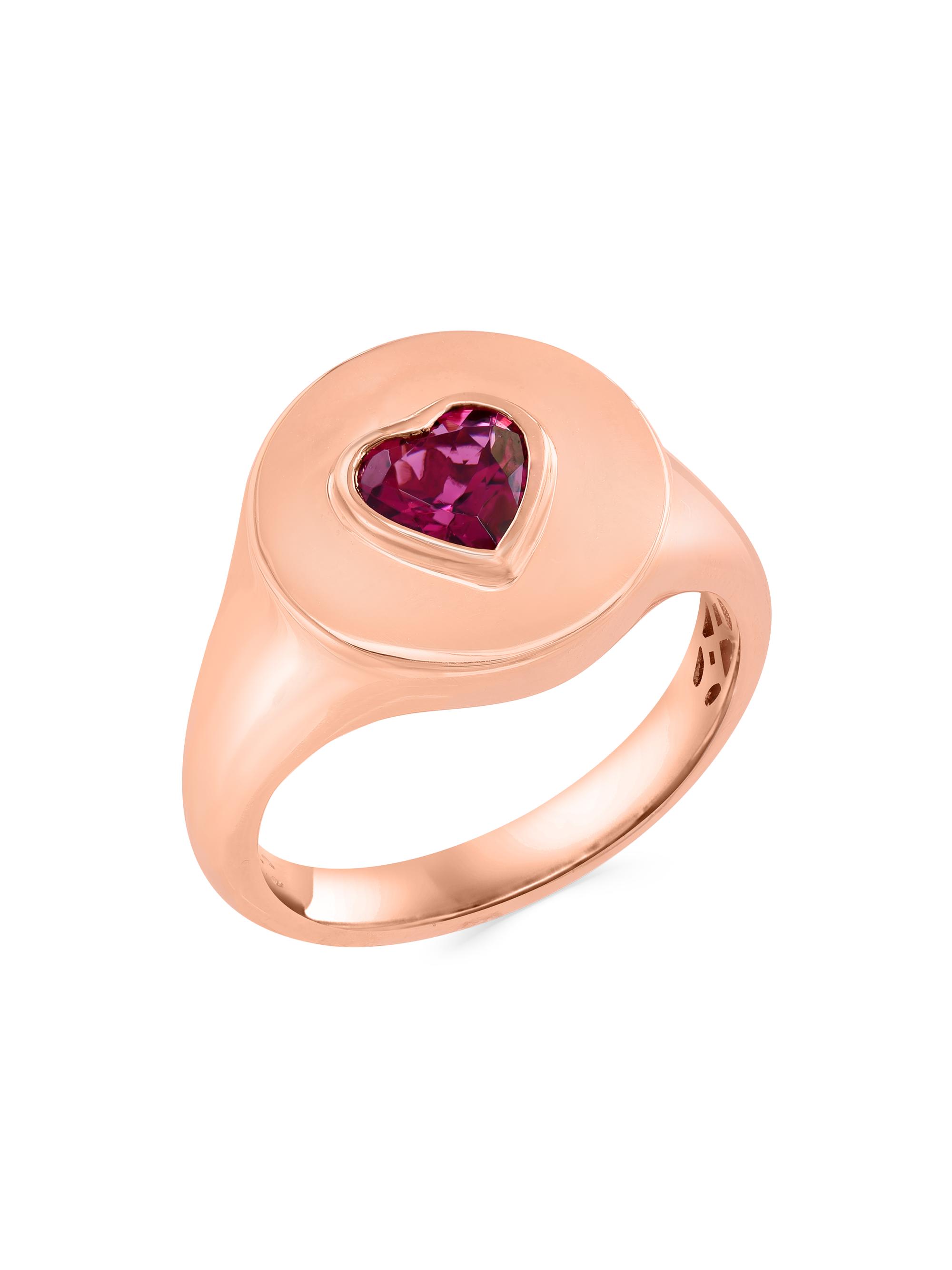 Saks Fifth Avenue Collection Women's 14K Rose Gold & Pink Tourmaline Heart Signet Ring - Rose Gold