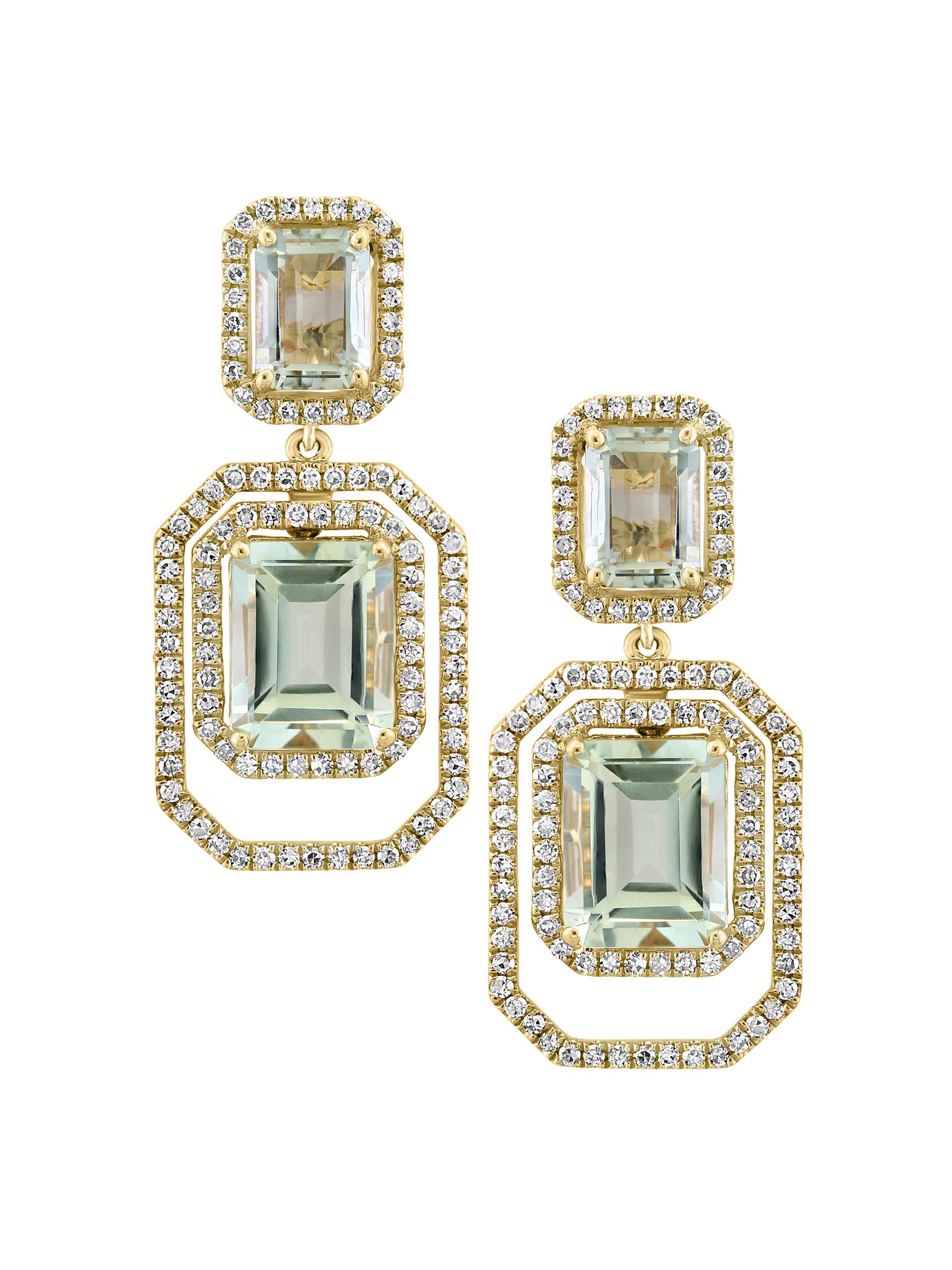 Saks Fifth Avenue Collection Women's 14K Yellow Gold, Green Amethyst & 0.79 TCW Diamond Drop Earrings - Yellow Gold
