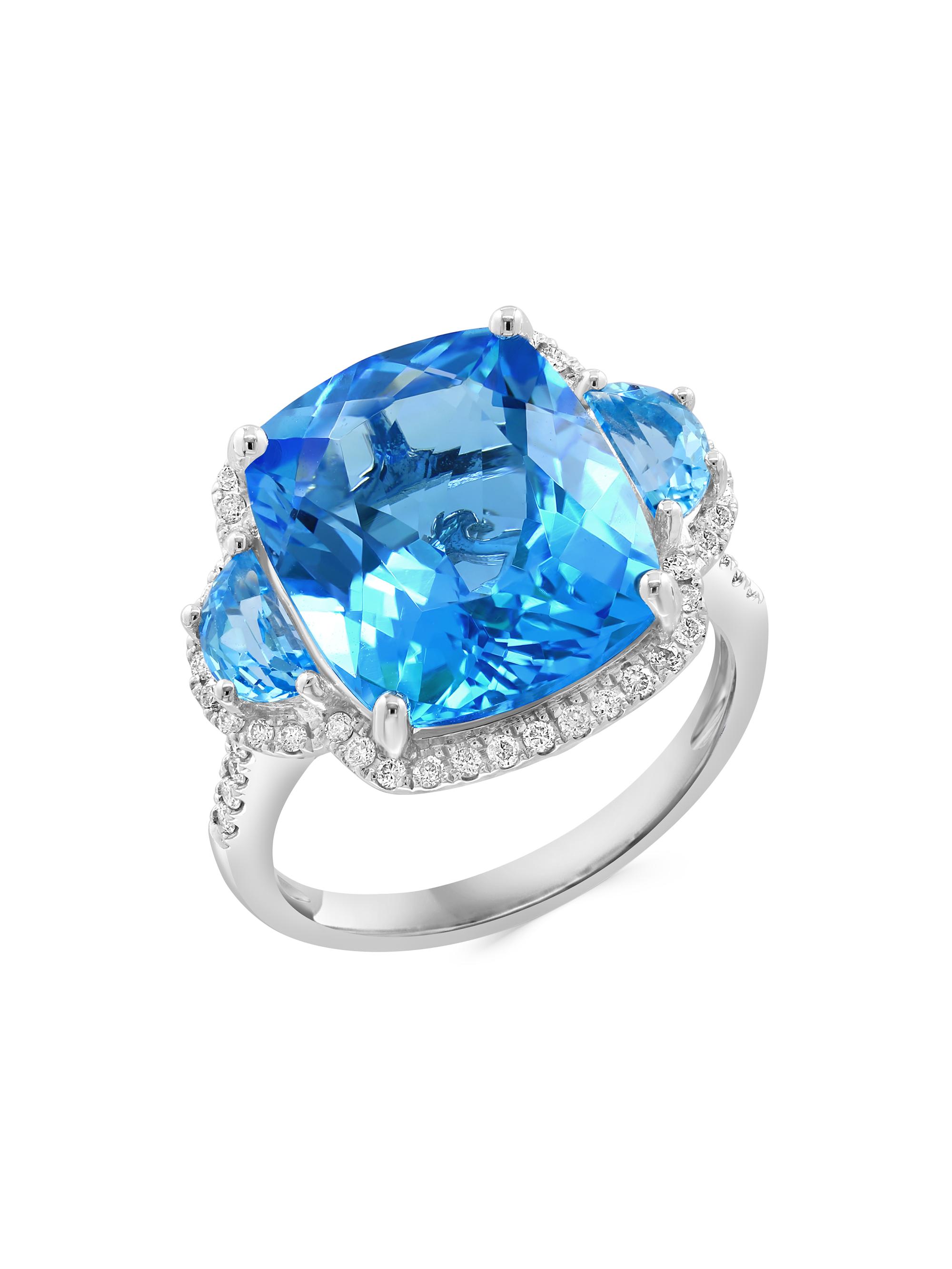 Saks Fifth Avenue Collection Women's 14K White Gold, Blue Topaz & 0.28 TCW Diamond Halo Ring - White Gold