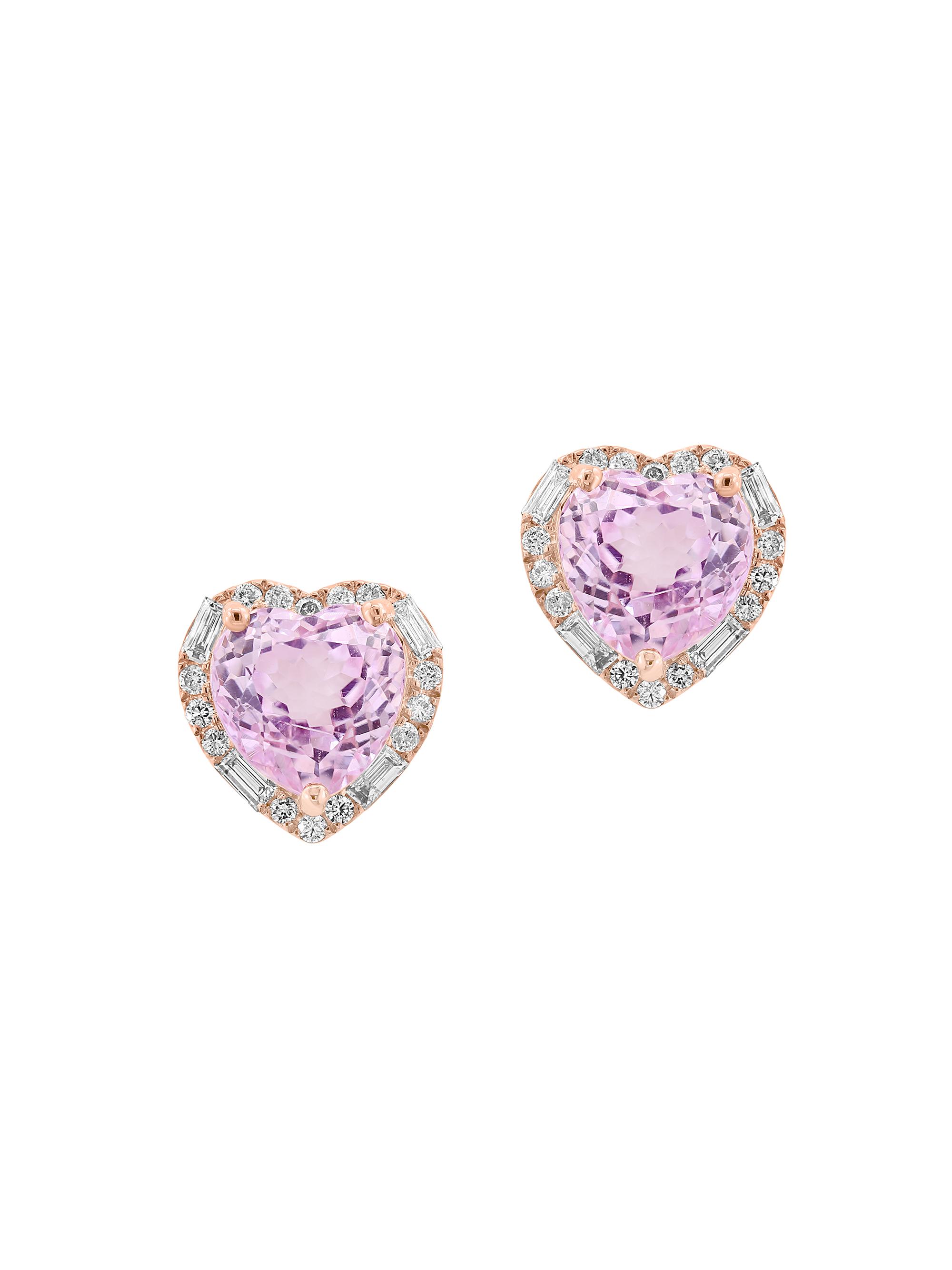 Saks Fifth Avenue Collection Women's 14K Rose Gold, Kunzite & 0.42 TCW Diamond Heart Stud Earrings - Rose Gold
