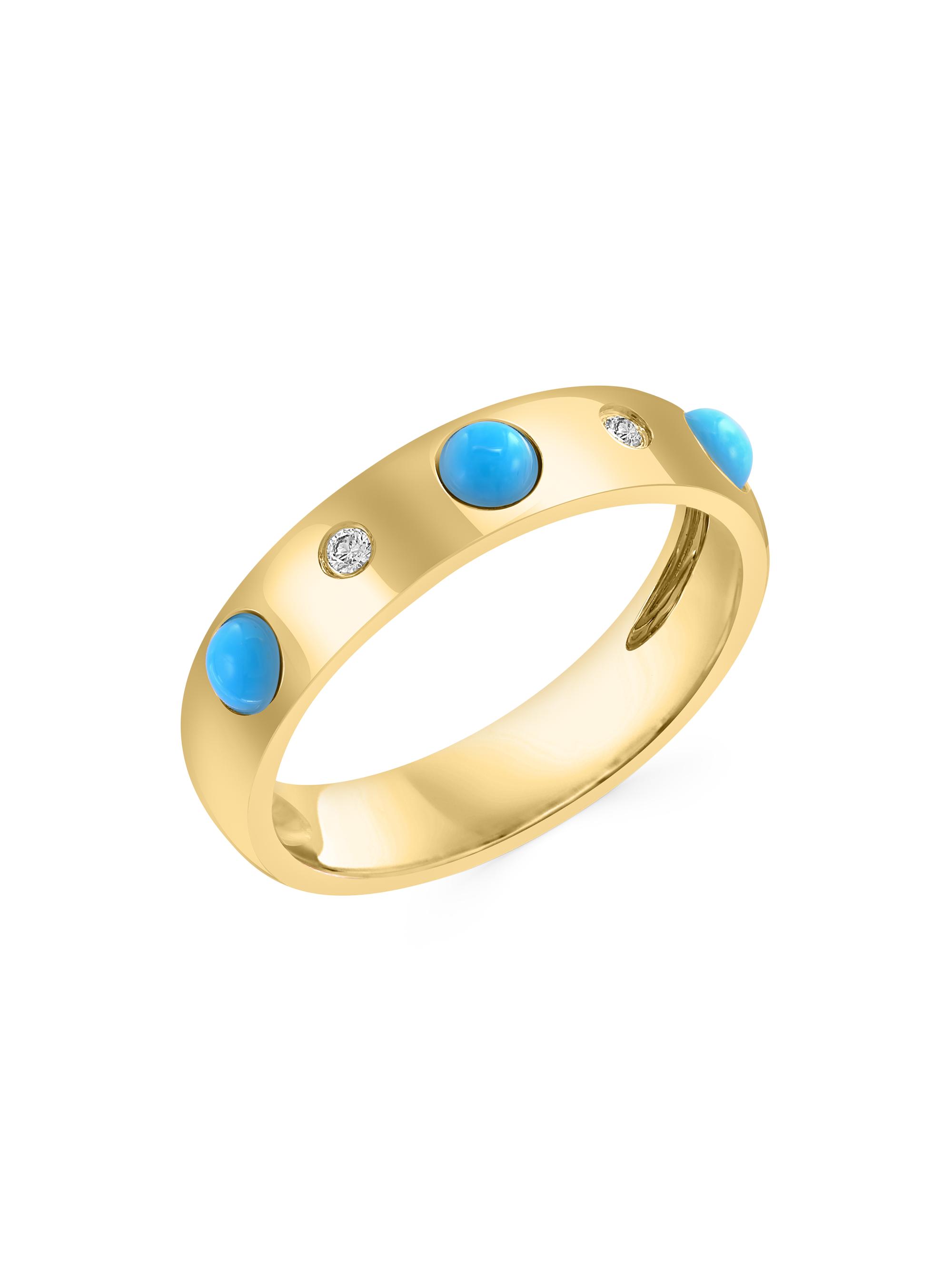Saks Fifth Avenue Collection Women's 14K Yellow Gold, Turquoise & 0.15 TCW Diamond Band - Yellow Gold