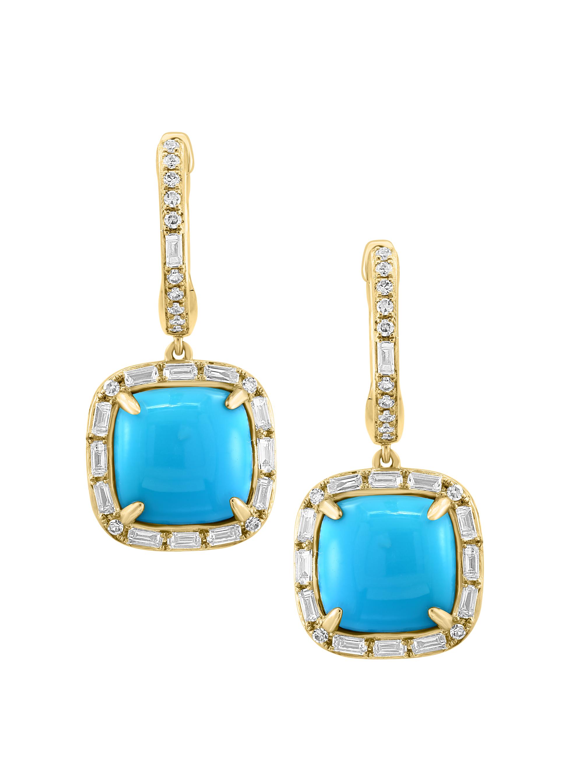 Saks Fifth Avenue Collection Women's 14K Yellow Gold, Turquoise & 0.5 TCW Diamond Halo Drop Earrings - Yellow Gold