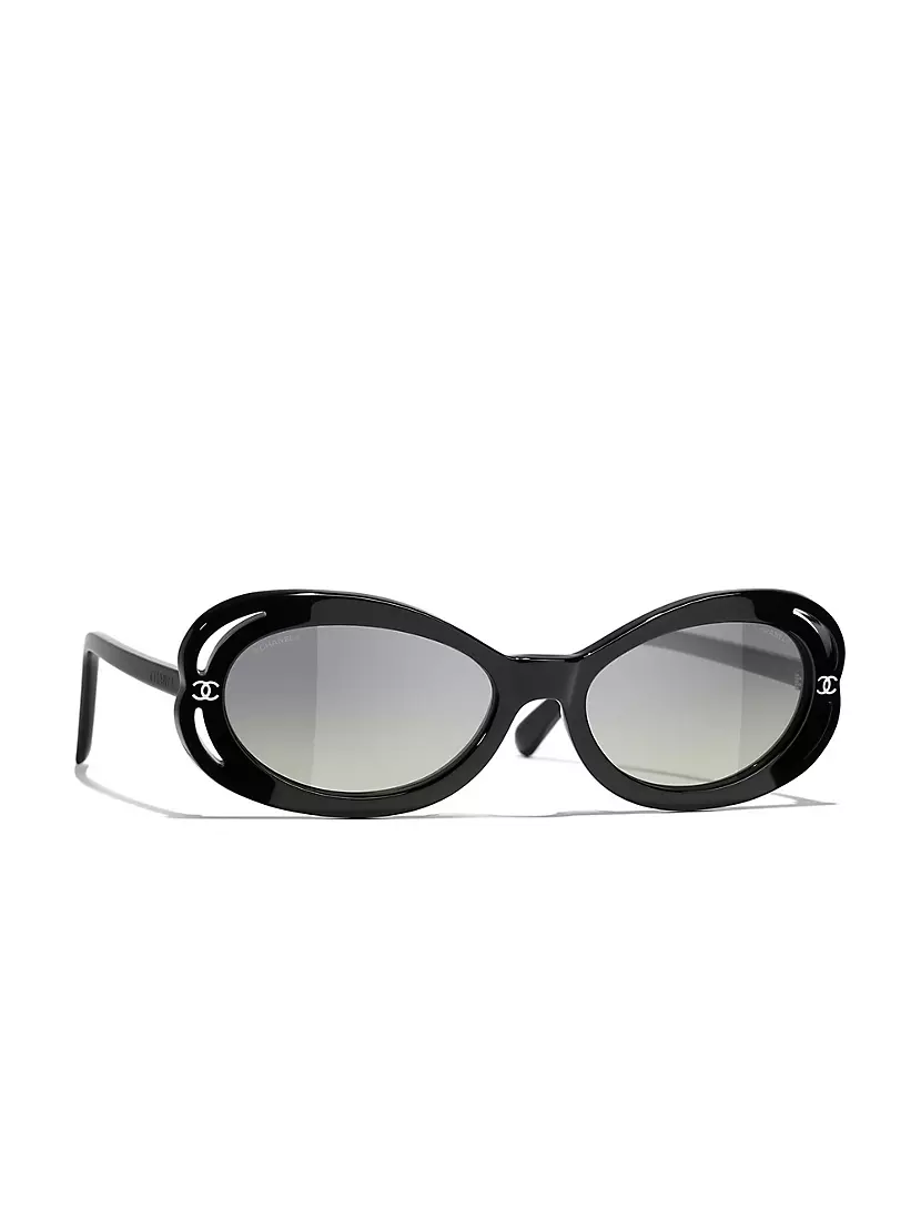 chanel oval sunglasses black and white