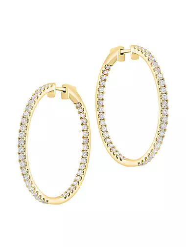 14K Yellow Gold & 3.19 TCW Diamond Inside-Out Hoop Earrings