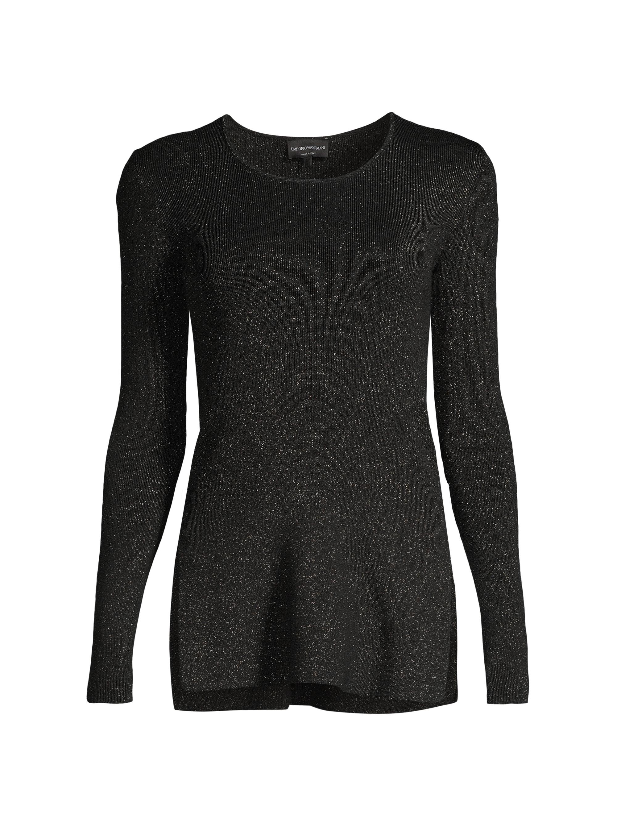 Emporio Armani Women's Metallic Knit Long-Sleeve Blouse - Black