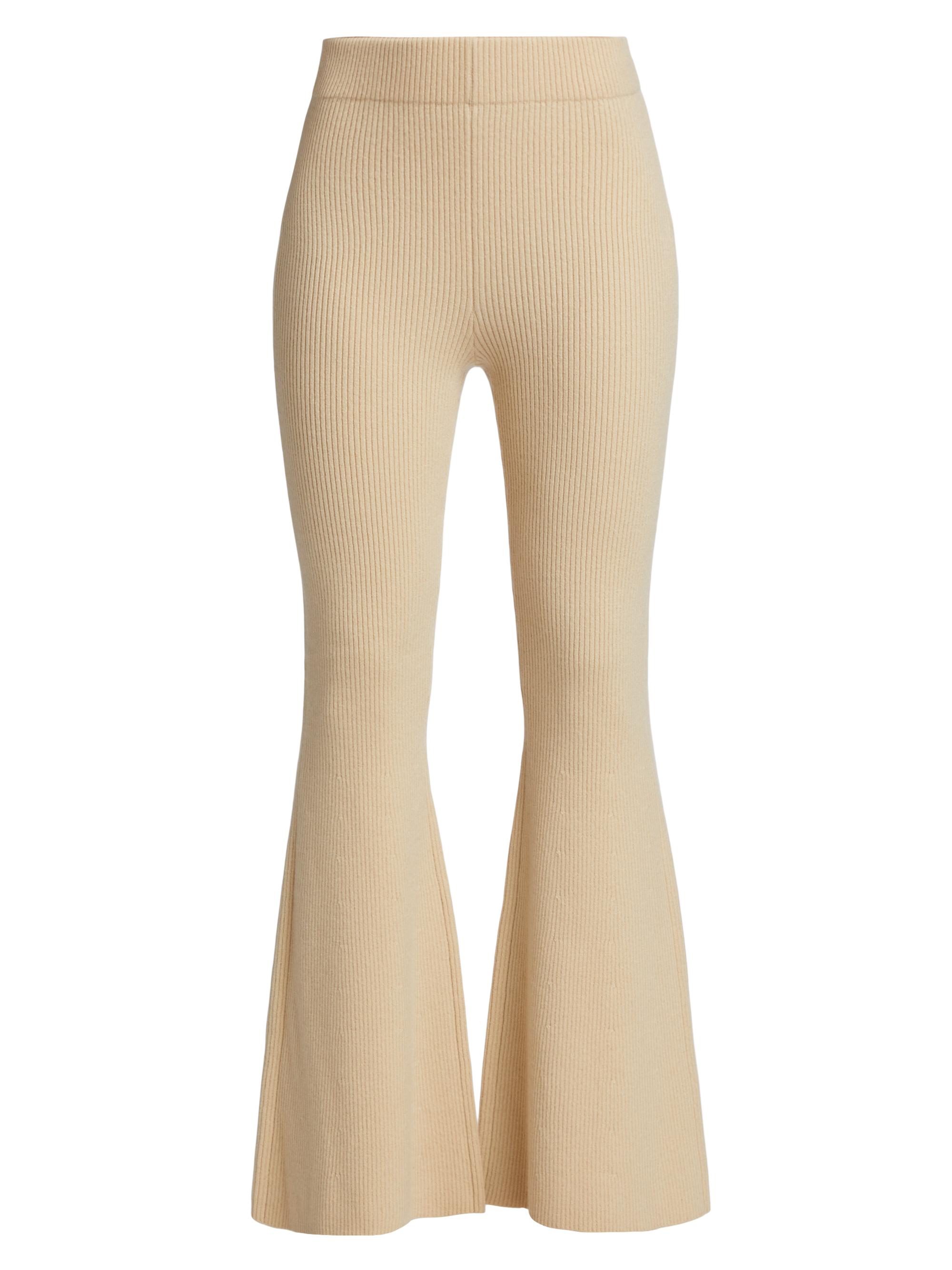 FRAME Women's Rib-Knit Cashmere-Blend Flare Pants - Light Tan - Women's Clothing
