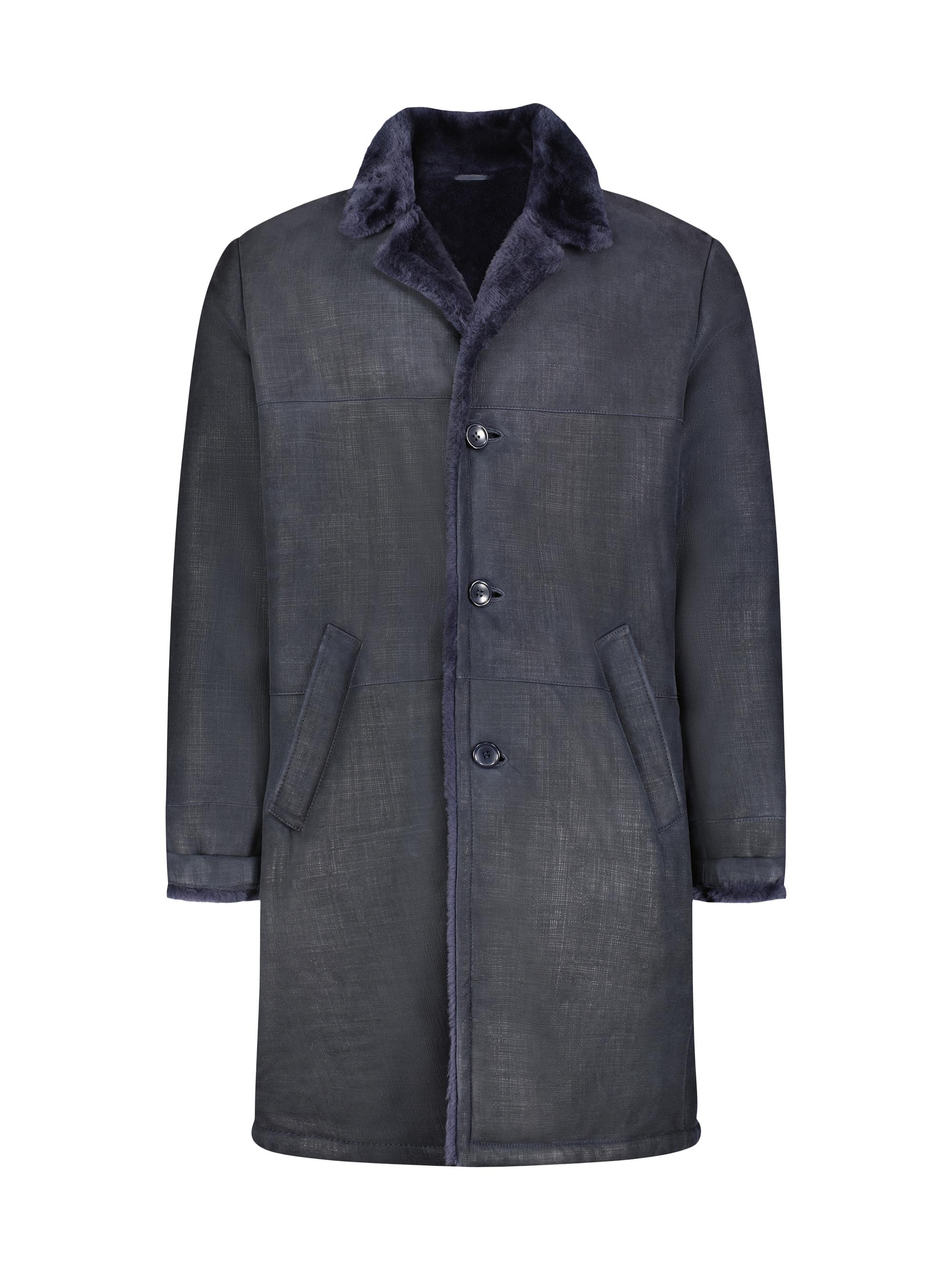 Gorski Men's Shearling Lamb Coat - Navy Blue