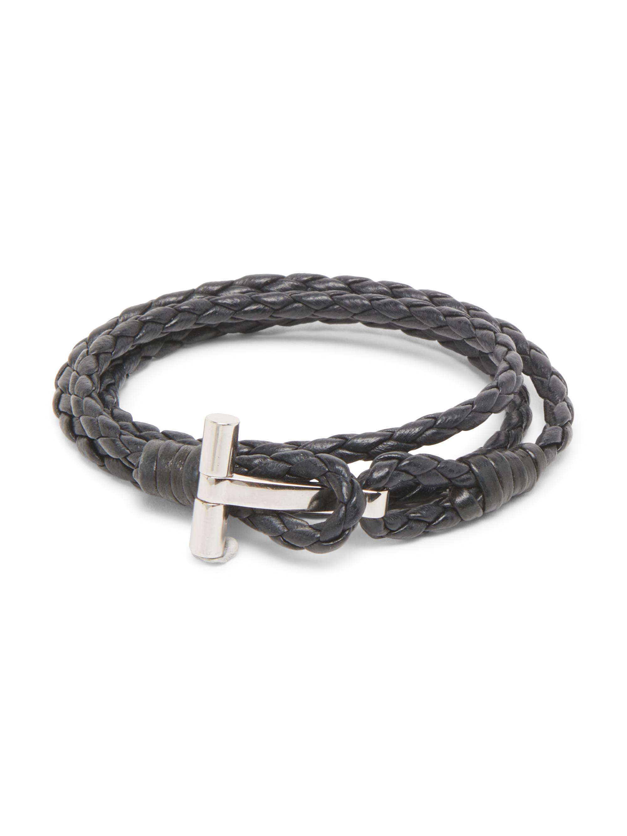 TOM FORD Men's Brass & Braided Leather Bracelet - Black