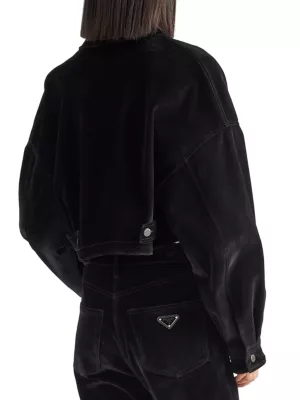 Prada triangle-logo velvet jacket - Black