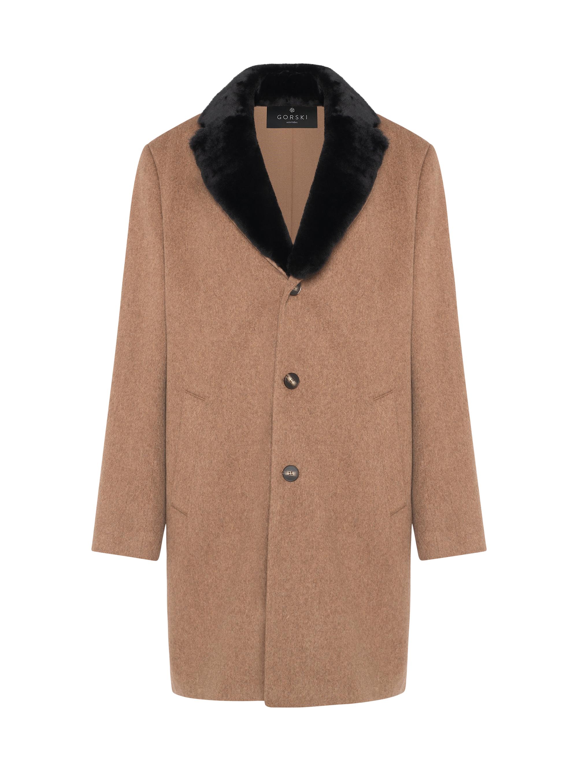 Gorski Men's Wool Stroller Coat with Shearling Trim - Camel