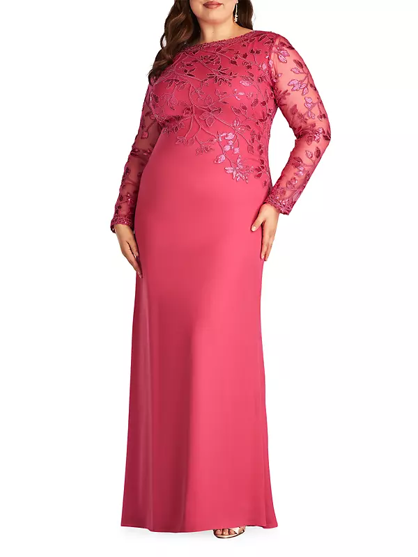 Floral Sequin Long-Sleeve Gown