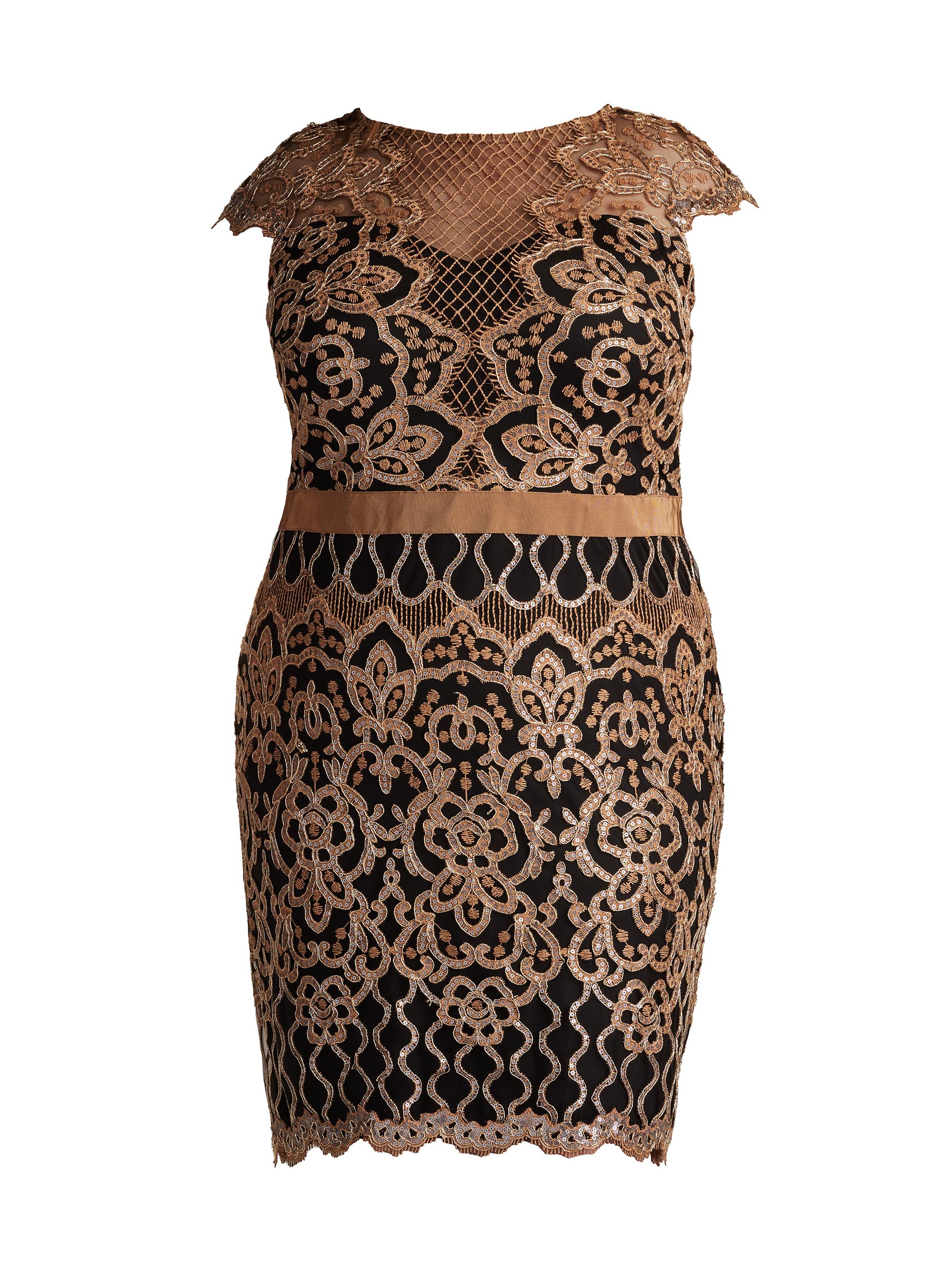 Tadashi Shoji Women's Plus Sequined Lace Cocktail Dress - Copper Shadow Black