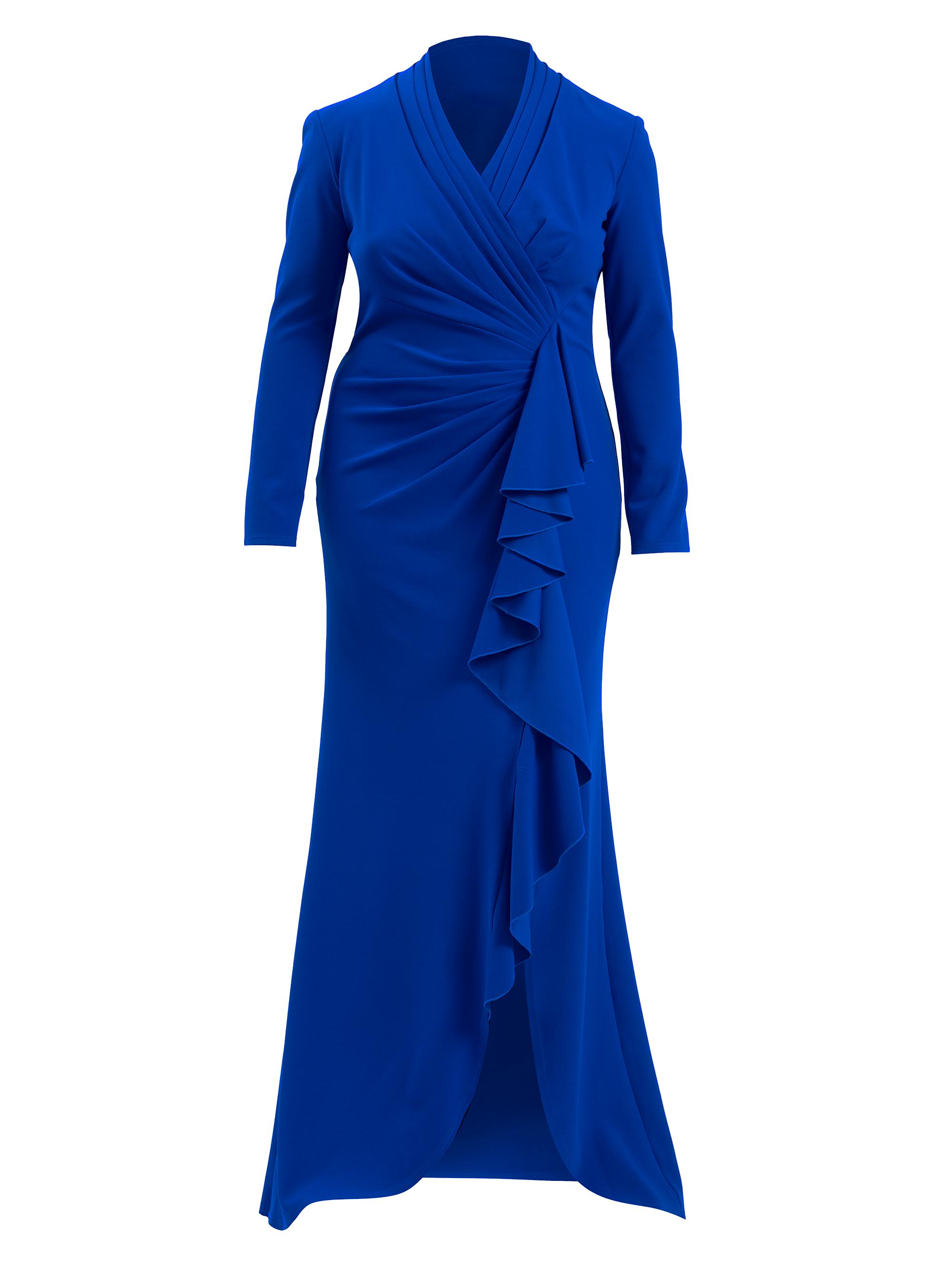 Tadashi Shoji Women's Plus Asymmetic Ruffle Crepe Gown - Mystic Blue