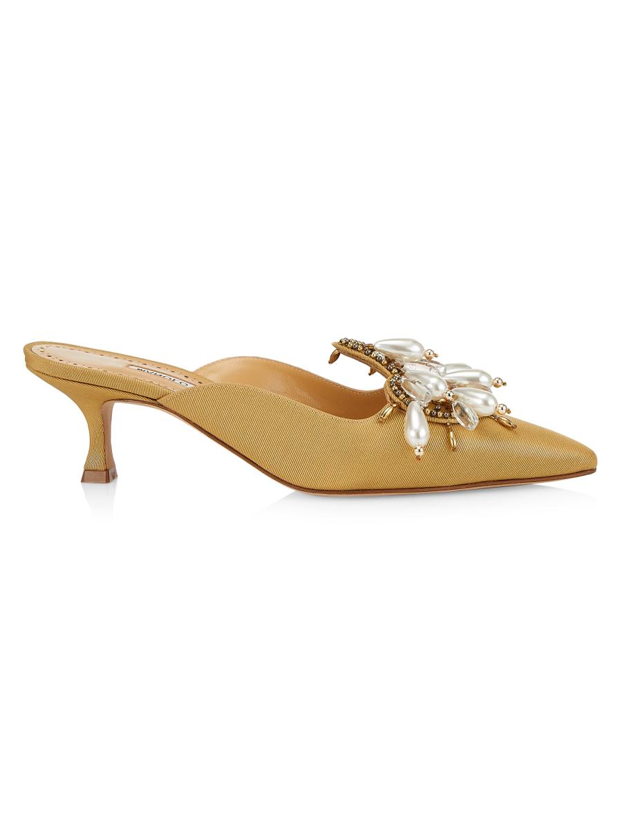 美品】MANOLO BLAHNIK ゴールド ミュールサンダル 靴