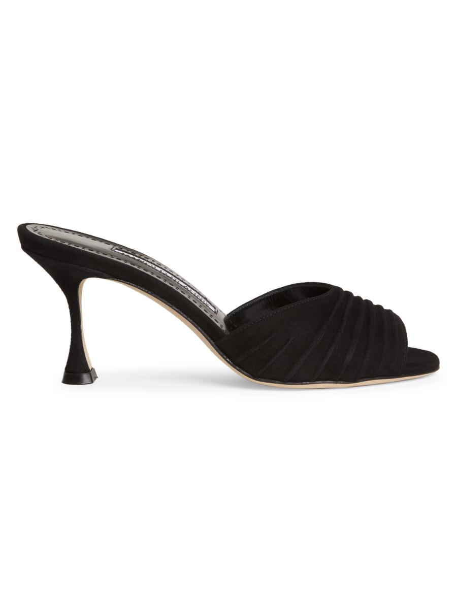 Manolo Blahnik Pirua 70MM Suede Pleated Sandals | Saks Fifth