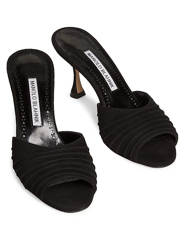 Shop Manolo Blahnik Pirua 70MM Suede Pleated Sandals | Saks Shop Manolo Blahnik Pirua 70MM Suede Pleated Sandals | Saks