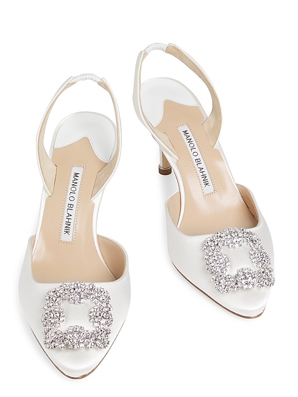 Shop Manolo Blahnik Hangisli 70MM Satin Slingback Pumps Shop Manolo Blahnik Hangisli 70MM Satin Slingback Pumps