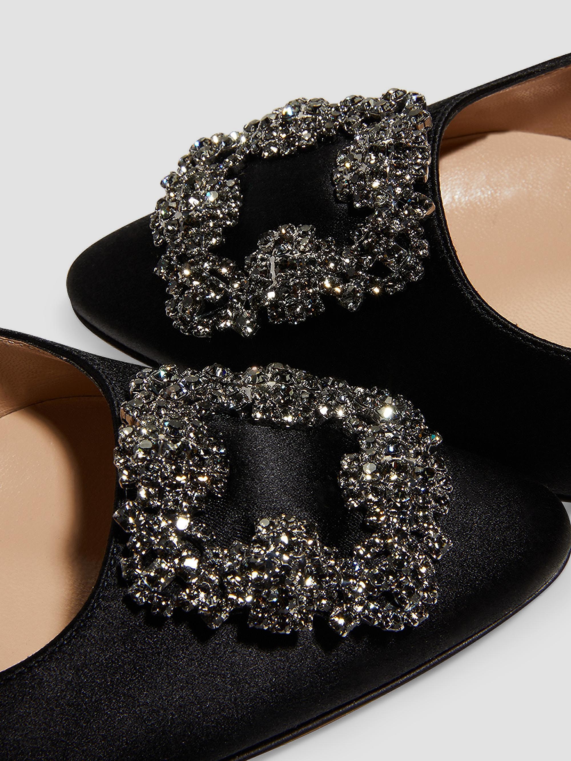 Manolo Blahnik Hangisli 50MM Jewel Buckle Satin Pumps | Saks Fifth