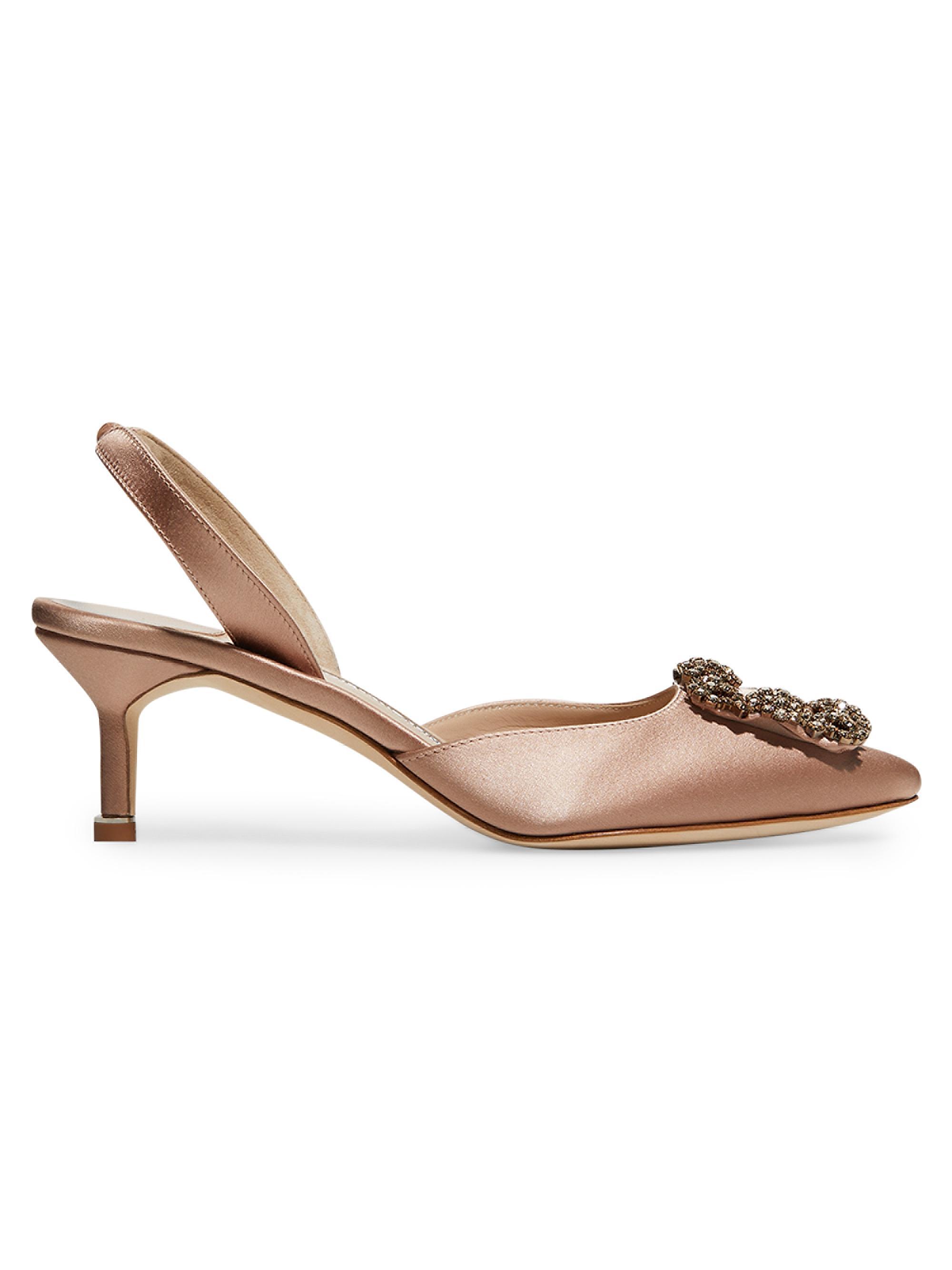 Manolo Blahnik Women's Hangisli 0MM Jewel Buckle Satin Pumps - Light Pink | Thumbnail 6