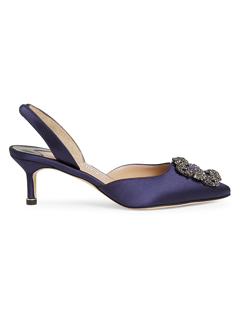 Shop Manolo Blahnik Hangisli 50MM Satin Jewel Buckle Pumps Shop Manolo Blahnik Hangisli 50MM Satin Jewel Buckle Pumps