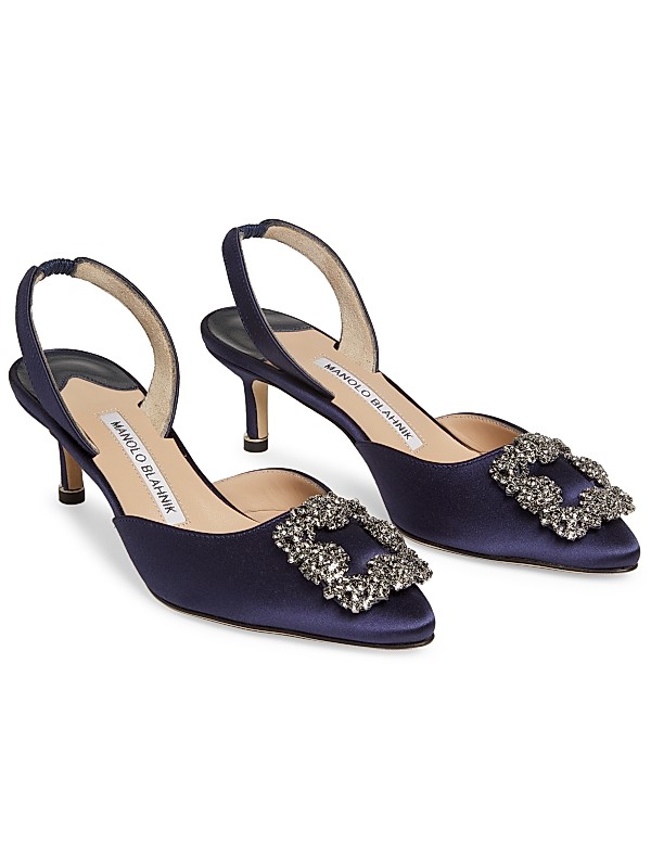 Shop Manolo Blahnik Hangisli 50MM Satin Jewel Buckle Pumps Shop Manolo Blahnik Hangisli 50MM Satin Jewel Buckle Pumps