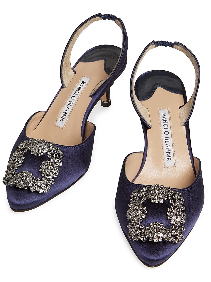 Shop Manolo Blahnik Hangisli 50MM Satin Jewel Buckle Pumps Shop Manolo Blahnik Hangisli 50MM Satin Jewel Buckle Pumps