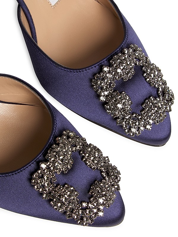 Shop Manolo Blahnik Hangisli 50MM Satin Jewel Buckle Pumps Shop Manolo Blahnik Hangisli 50MM Satin Jewel Buckle Pumps