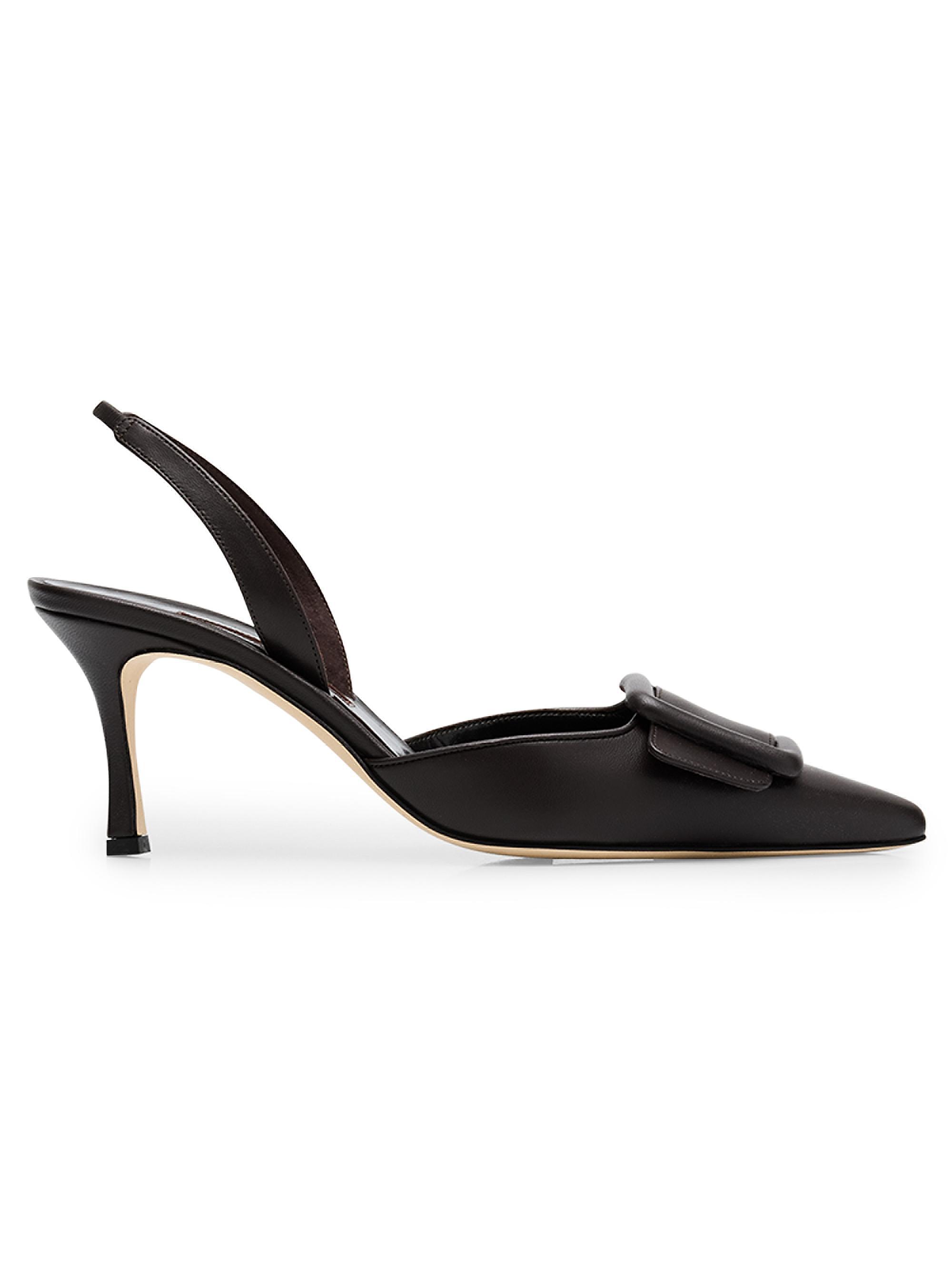 Manolo Blahnik Women's Maysli 70MM Leather Slingback Pumps - Dark Brown
