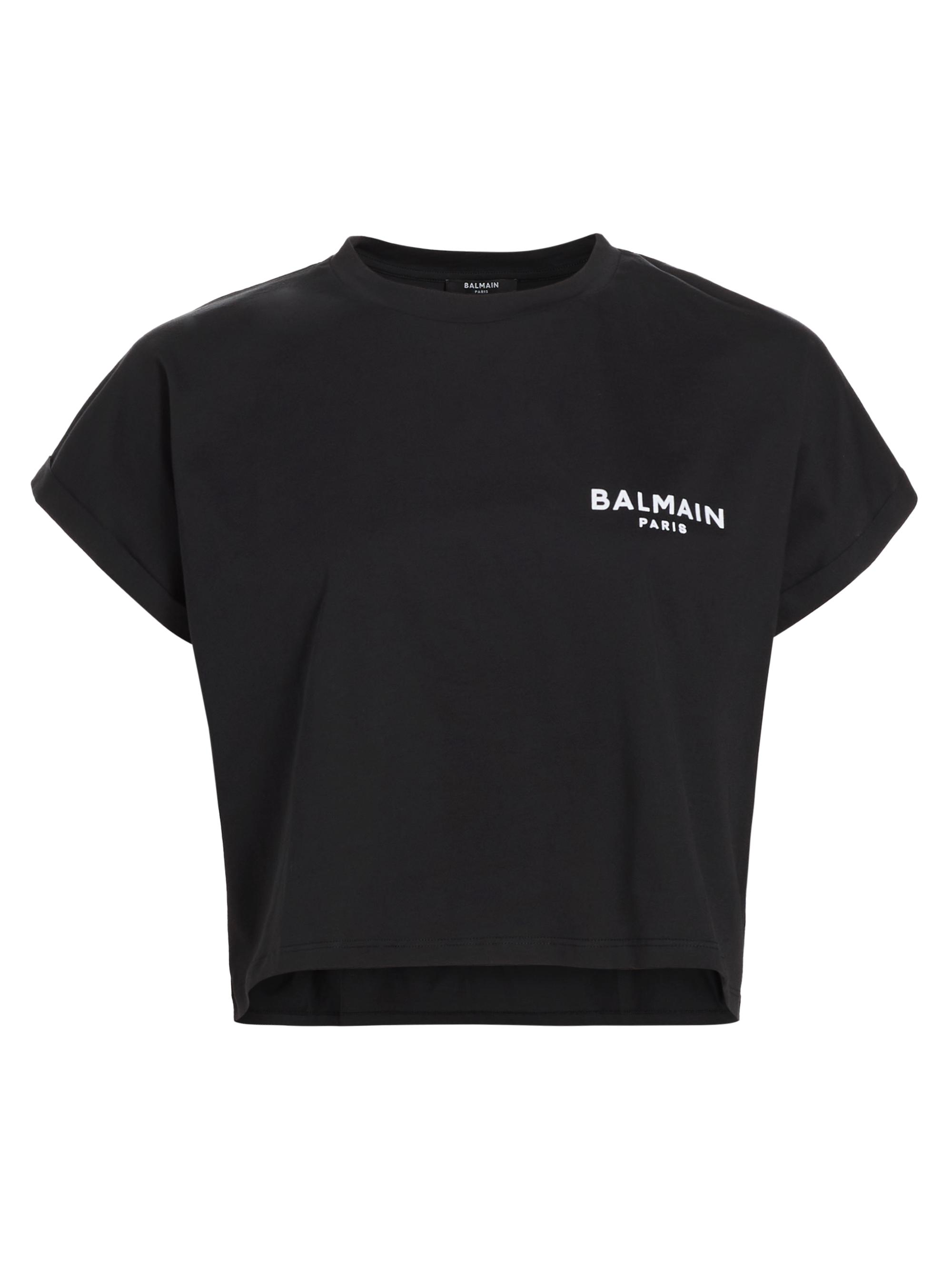 Balmain Women's Flock Logo Cotton Crop T-Shirt - Black