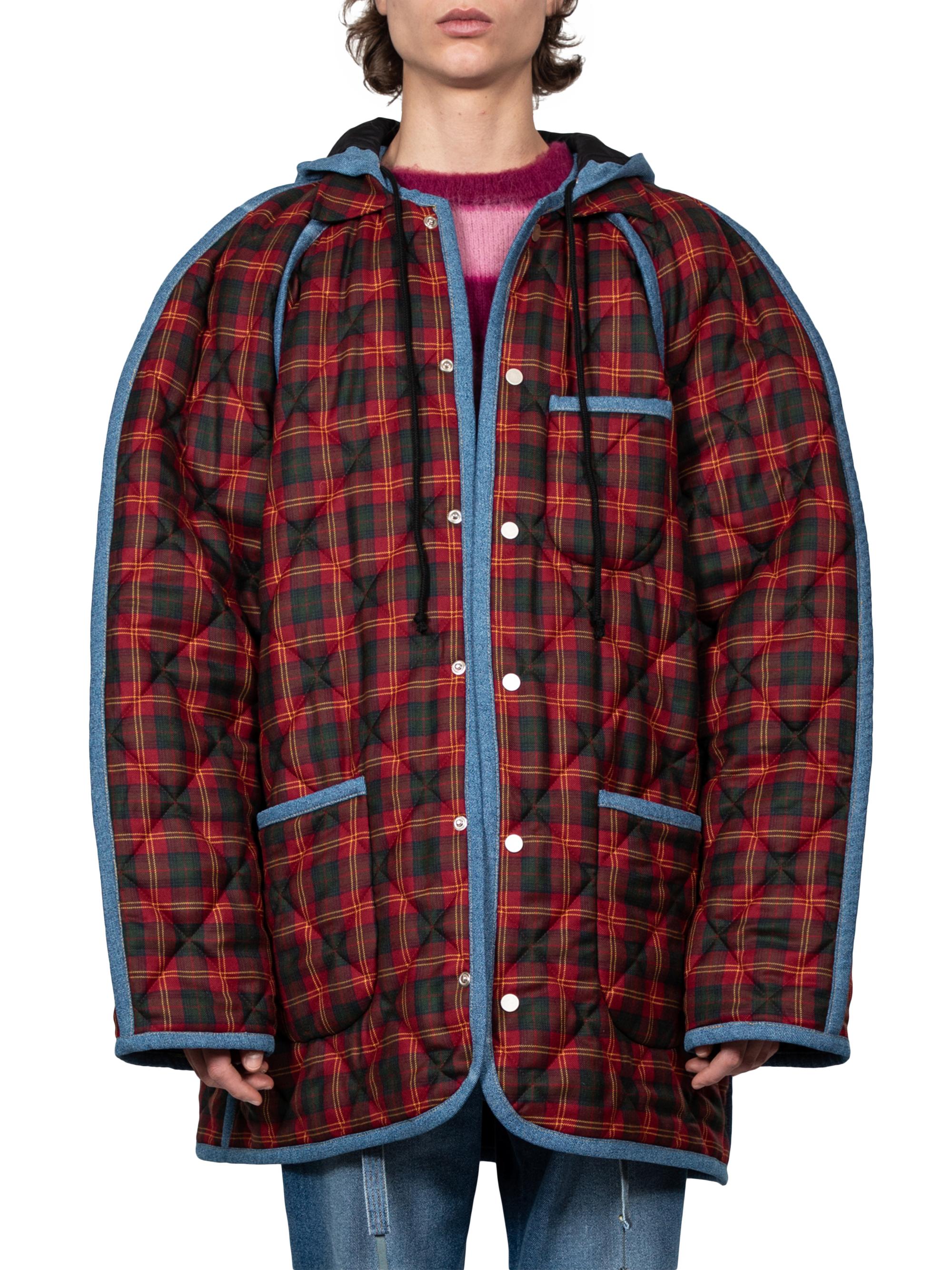 Egonlab Men's Plaid Hooded Oversized Shirt - Dark Red Blue