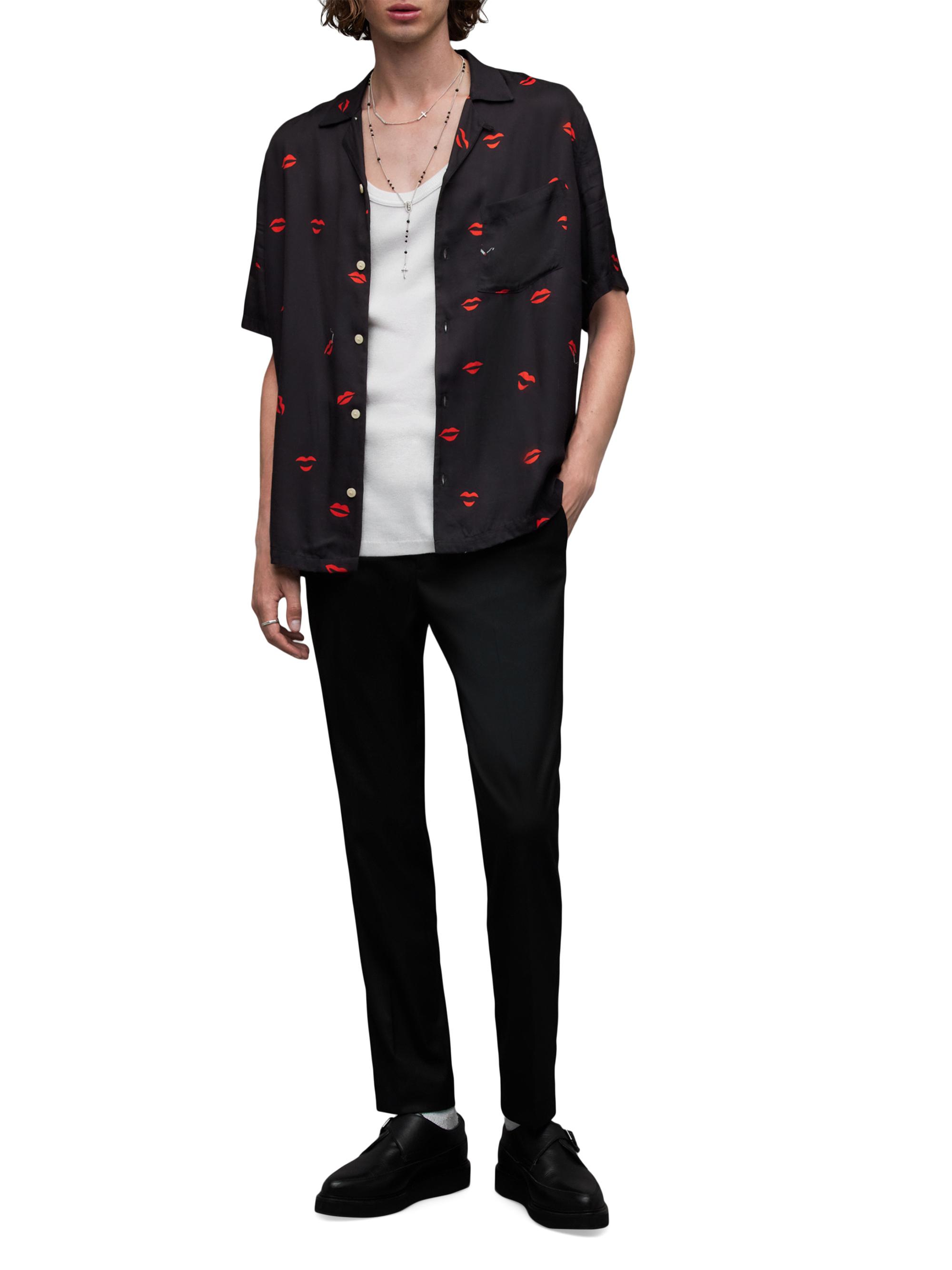 lips dress shirt Kiss Mark Embroidered White Collared Shirt