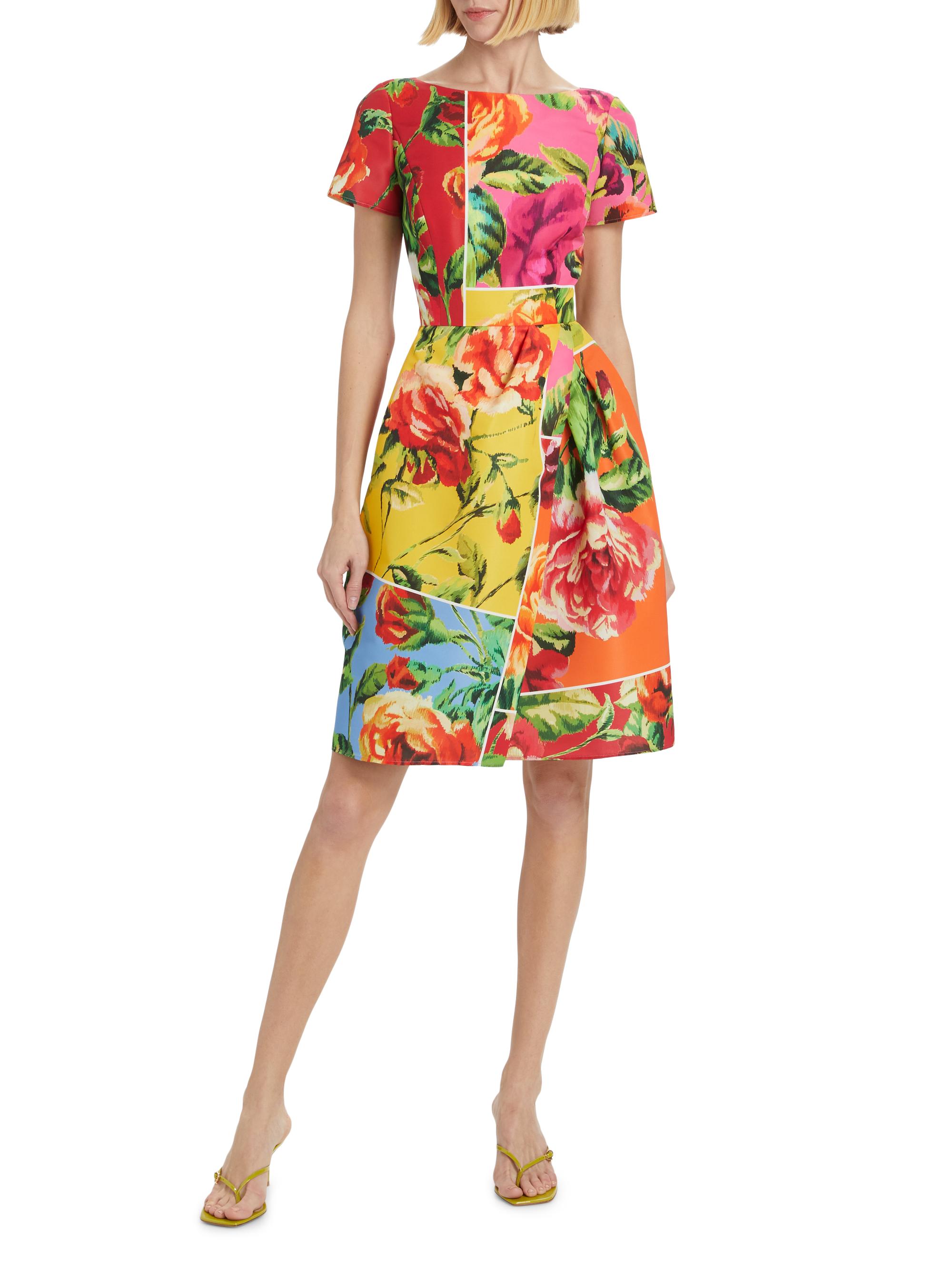 carolina herrera women's windowed floral faille cocktail dress Carolina Herrera Windowed Floral Faille Cocktail Dress In Neutral - 70% Off
