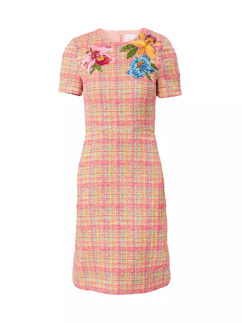 Shop Carolina Herrera Embroidered Floral Tweed Sheath Dress | Saks ...
