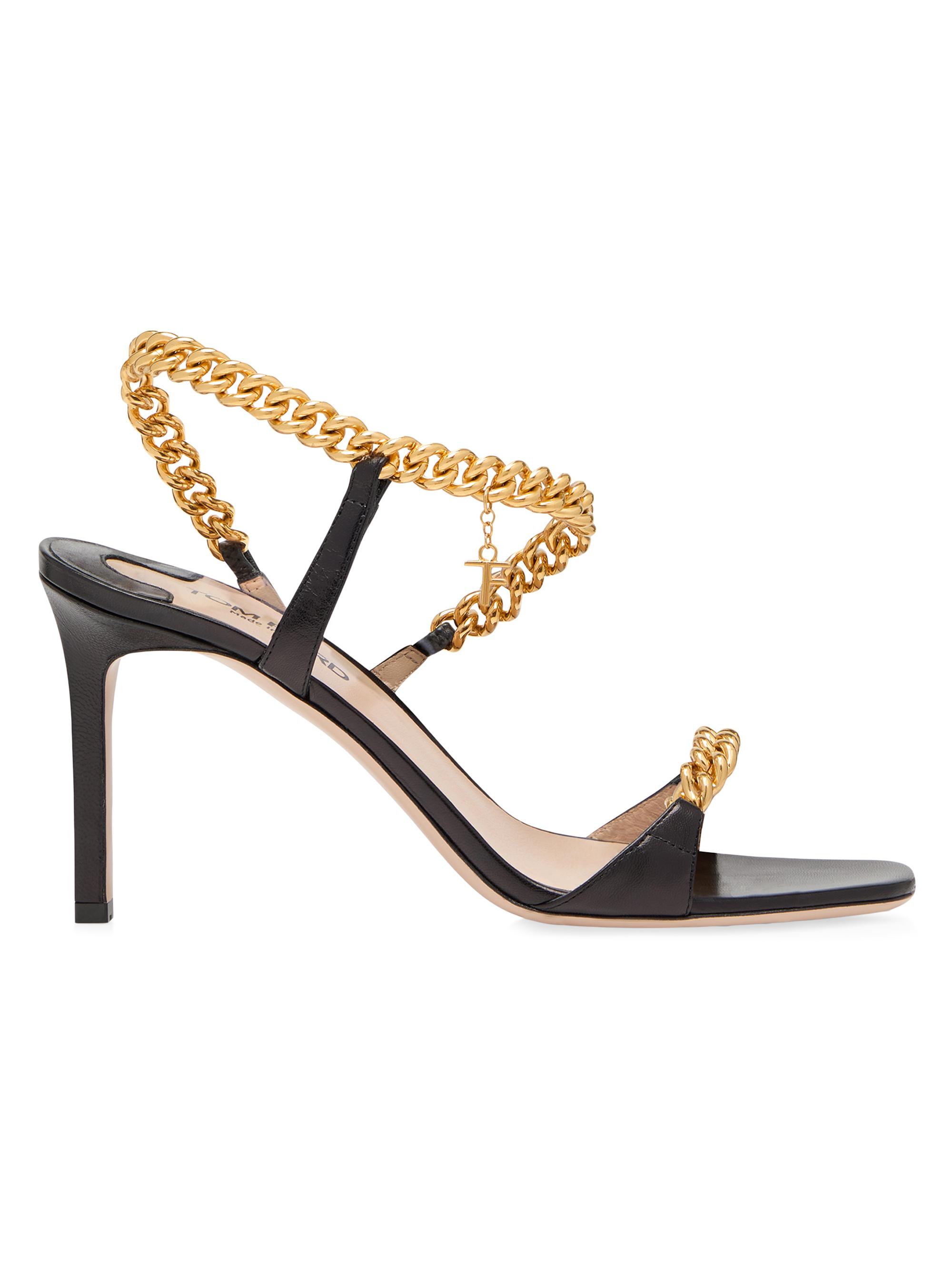 TOM FORD Women's Zenith 85MM Gourmette Chain & Leather Slingback Sandals - Black