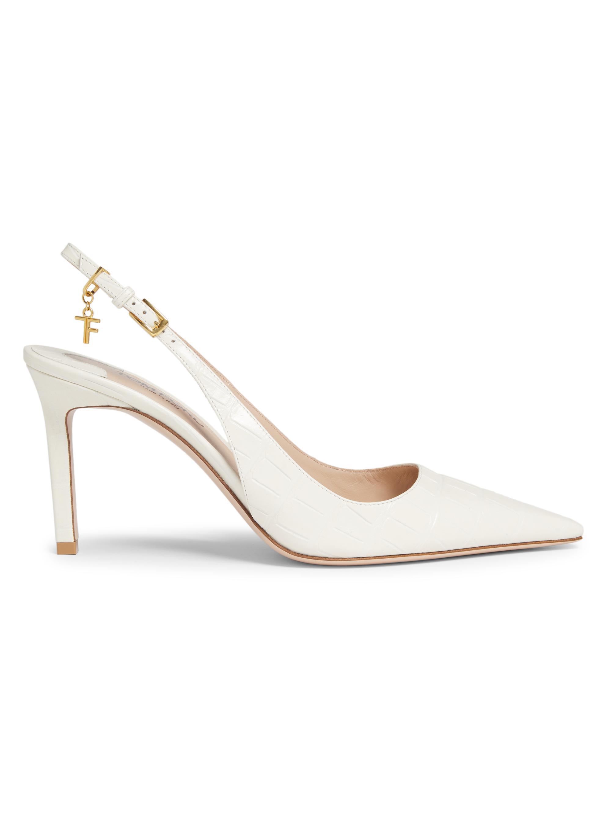 TOM FORD Women's Angelina 85MM Crocodile-Stamped Leather Slingback Pumps - Cream