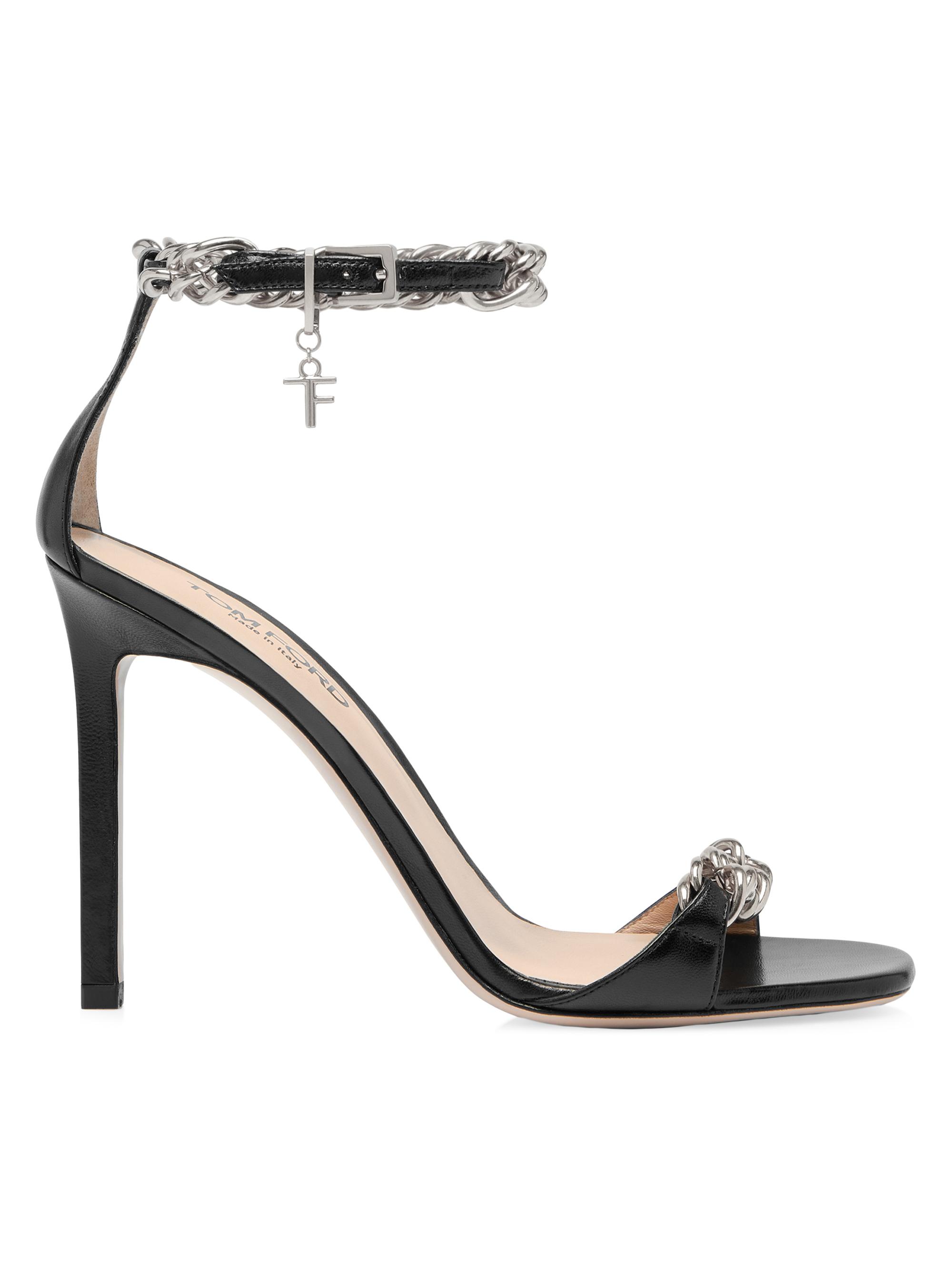 TOM FORD Women's Zenith 0MM Leather & Gourmette Chain Sandals - Black