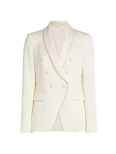 Elagant White 6 Button Business Blazer Suit Set For Women Knee