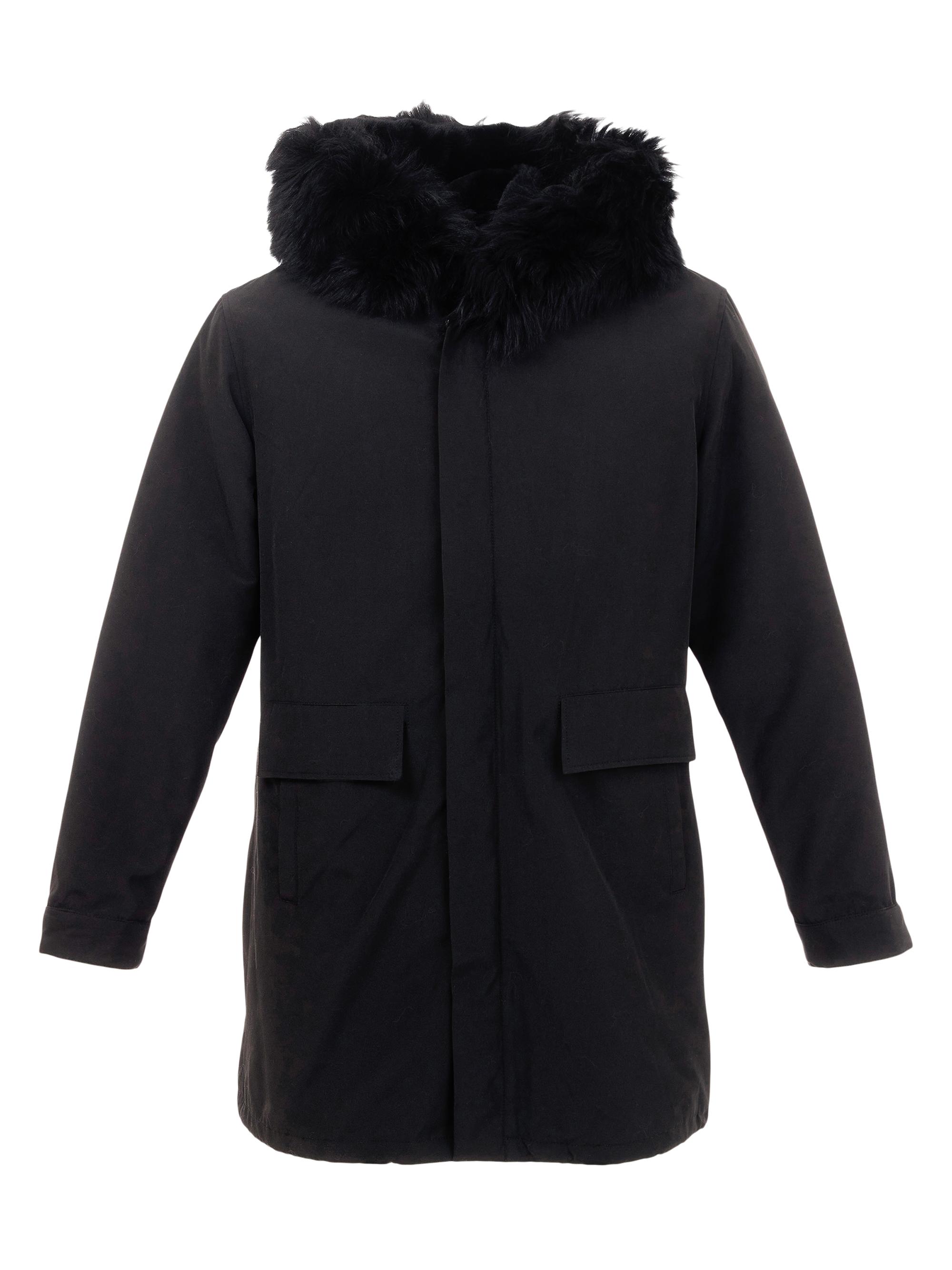 Gorski Men's Parka With Shearling Lamb Hood Trim - Black