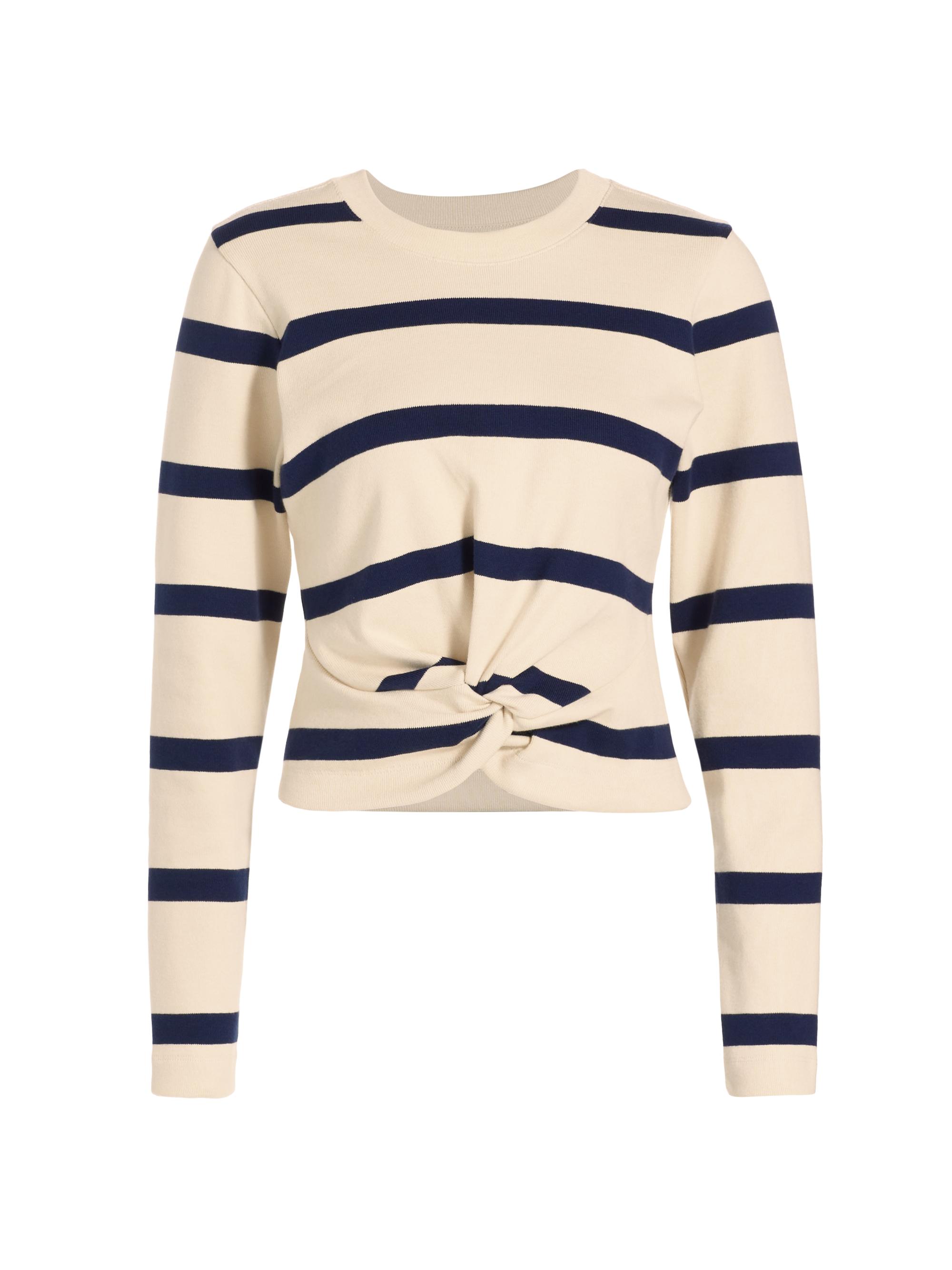 Tanya Taylor Women's Imara Striped Tie-Waist Long Sleeve Blouse - Cream Maritime Blue