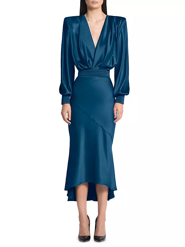 Shop Zhivago Betsy Satin Balloon-Sleeve Midi-Dress | Saks Fifth Avenue