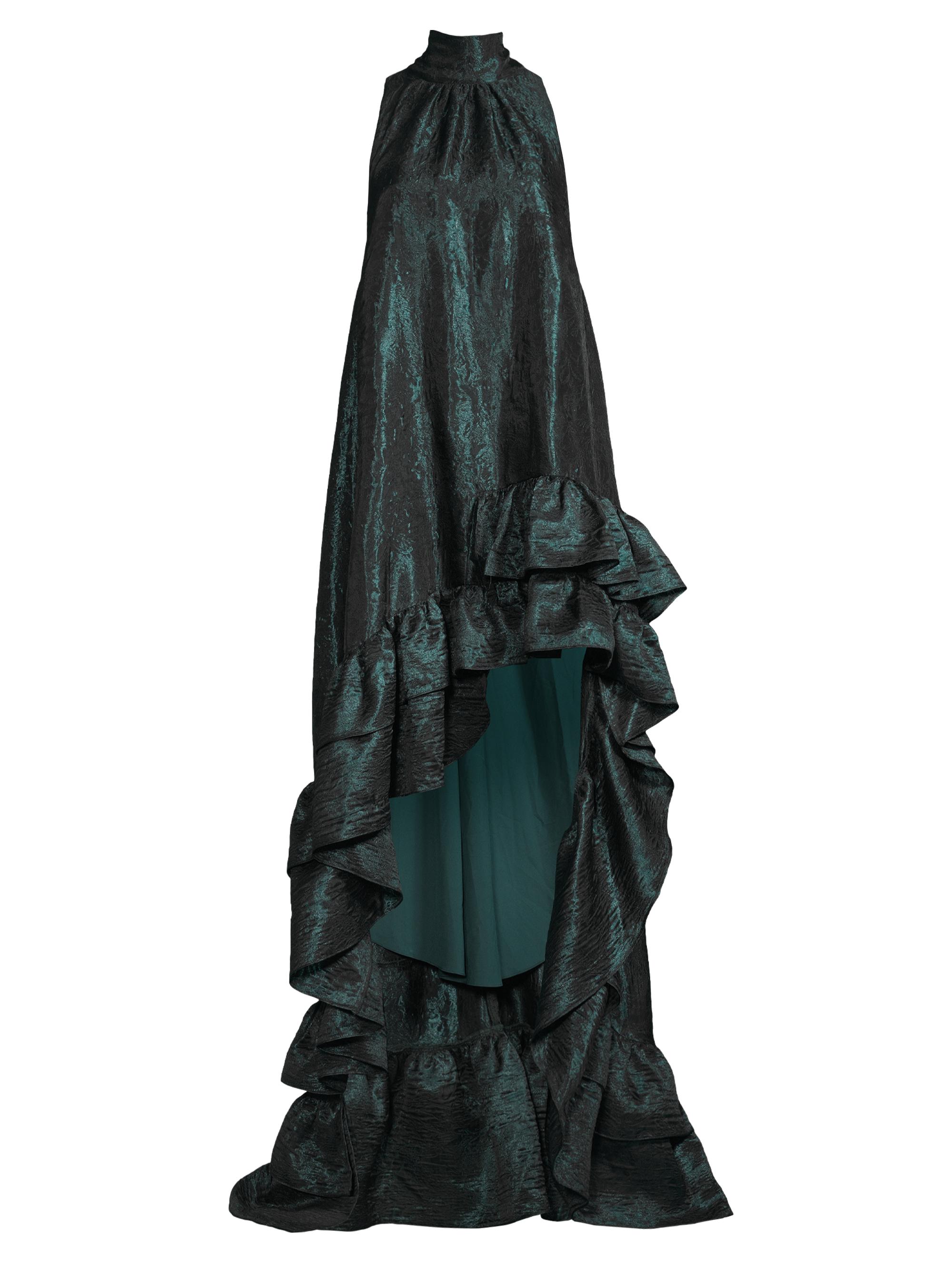 One33 Social Women's Embossed Taffeta High-Low Dress - Forest Green