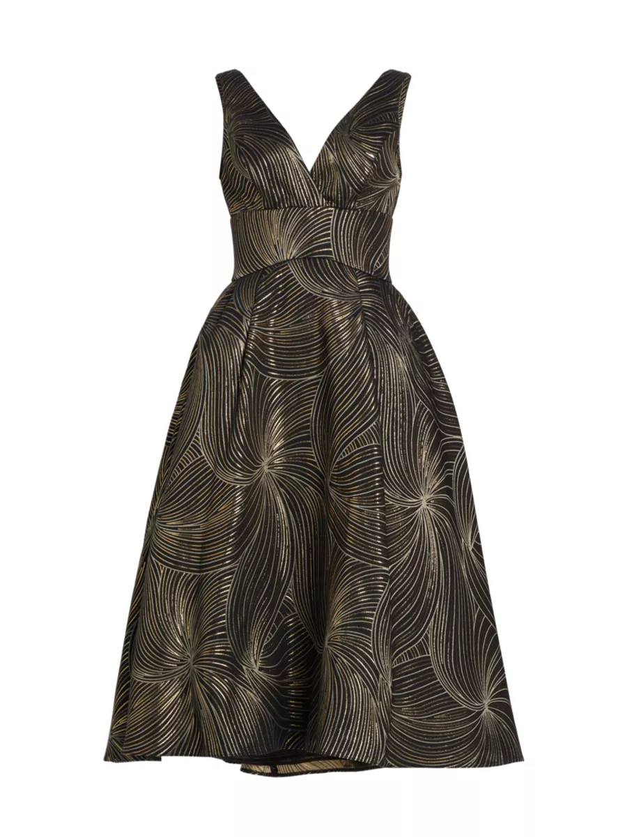 Shop Amsale Metallic Jacquard Midi-Dress | Saks Fifth Avenue