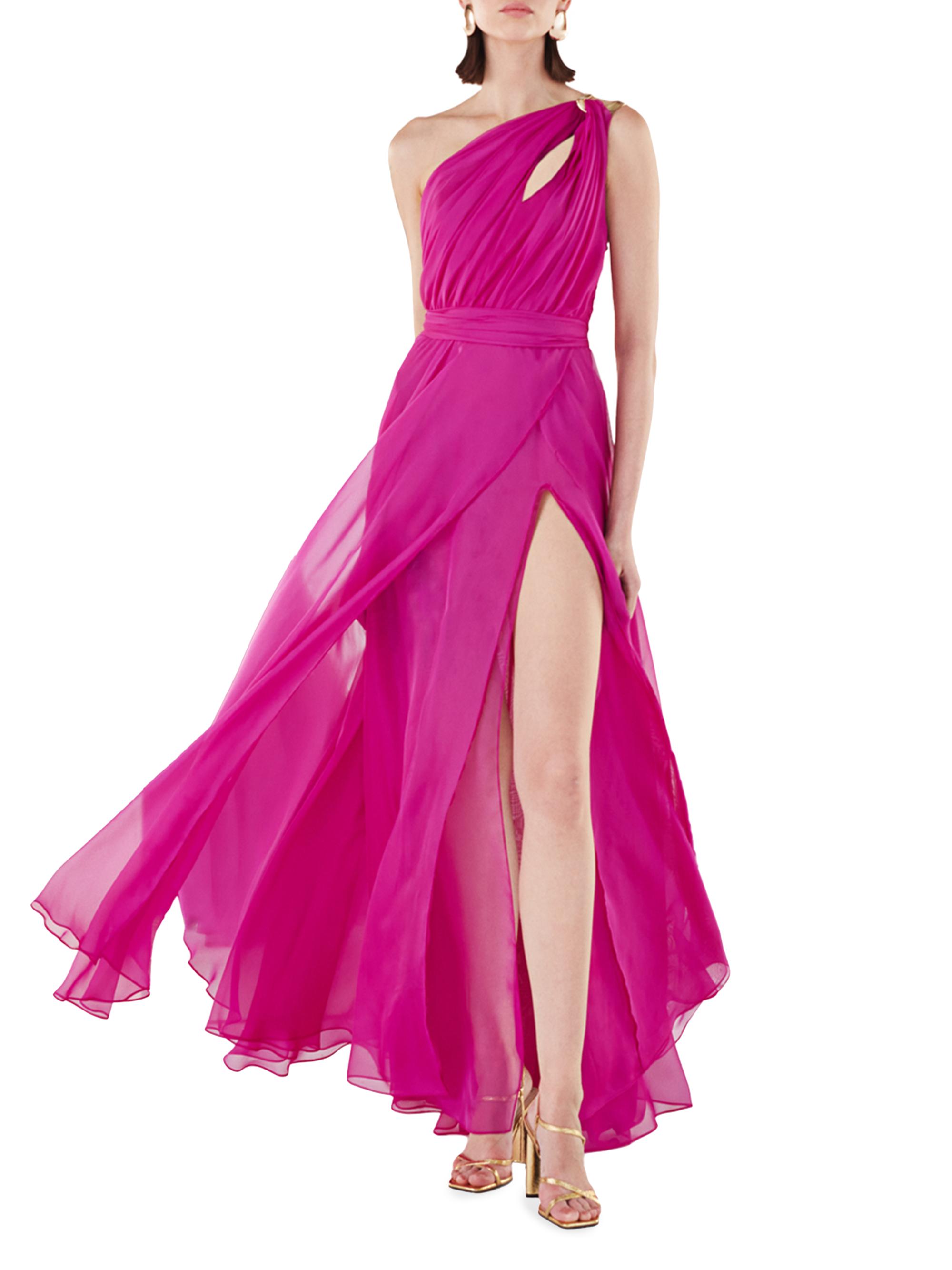 Ozgur Masur Women's One-Shoulder Chiffon Cut-Out Gown - Fuchsia