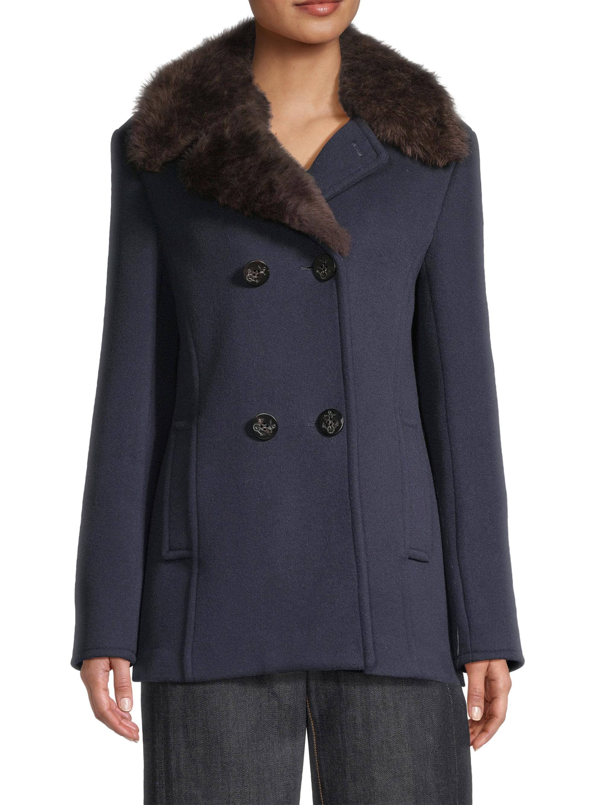 Tory Burch Faux Fur-Trim Wool Peacoat | Saks Fifth Avenue