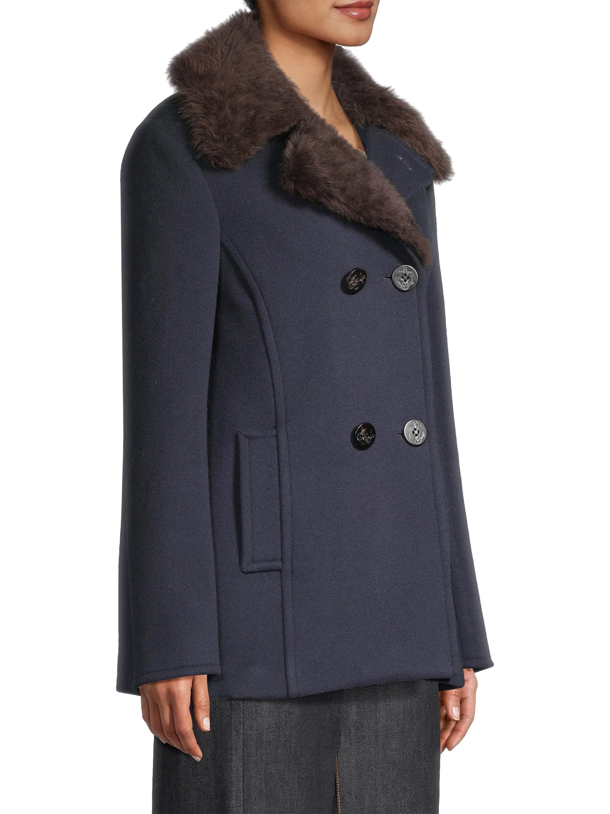 Tory Burch Faux Fur-Trim Wool Peacoat | Saks Fifth Avenue