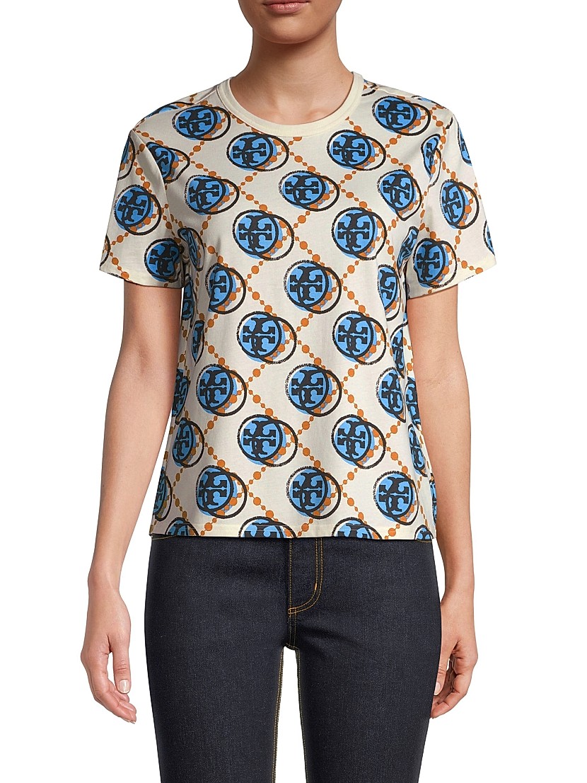 Shop Tory Burch Printed T-Monogram Jersey Tee | Saks Fifth Shop Tory Burch Printed T-Monogram Jersey Tee | Saks Fifth