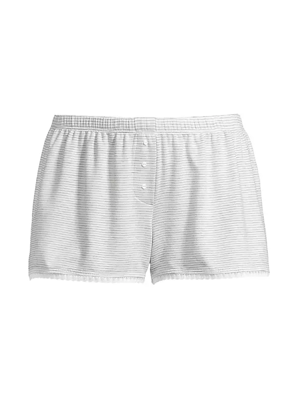 White Pointelle Button Front Boxer Style Shorts