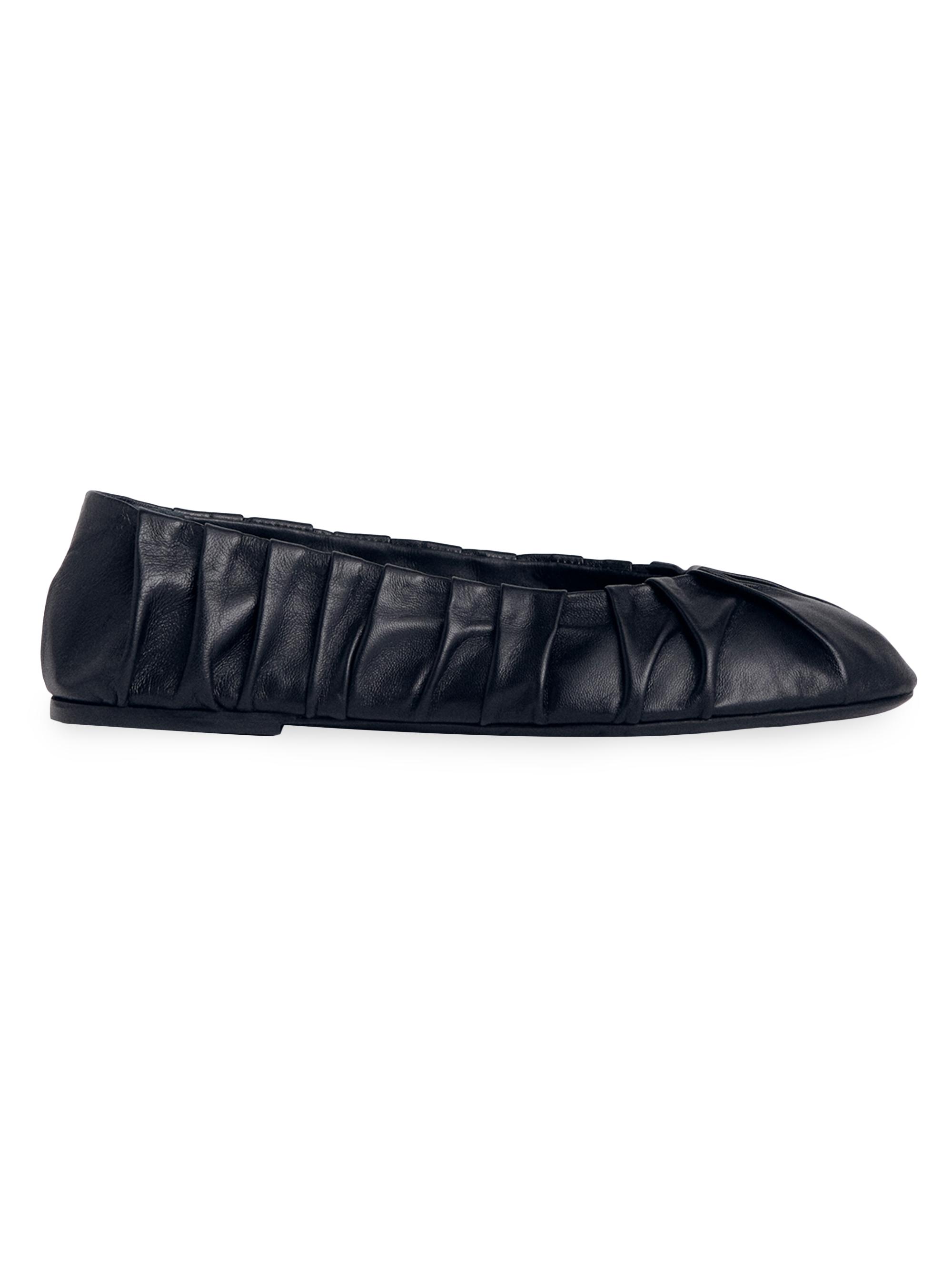 Co Women's Ruched Leather Ballet Flats - Black
